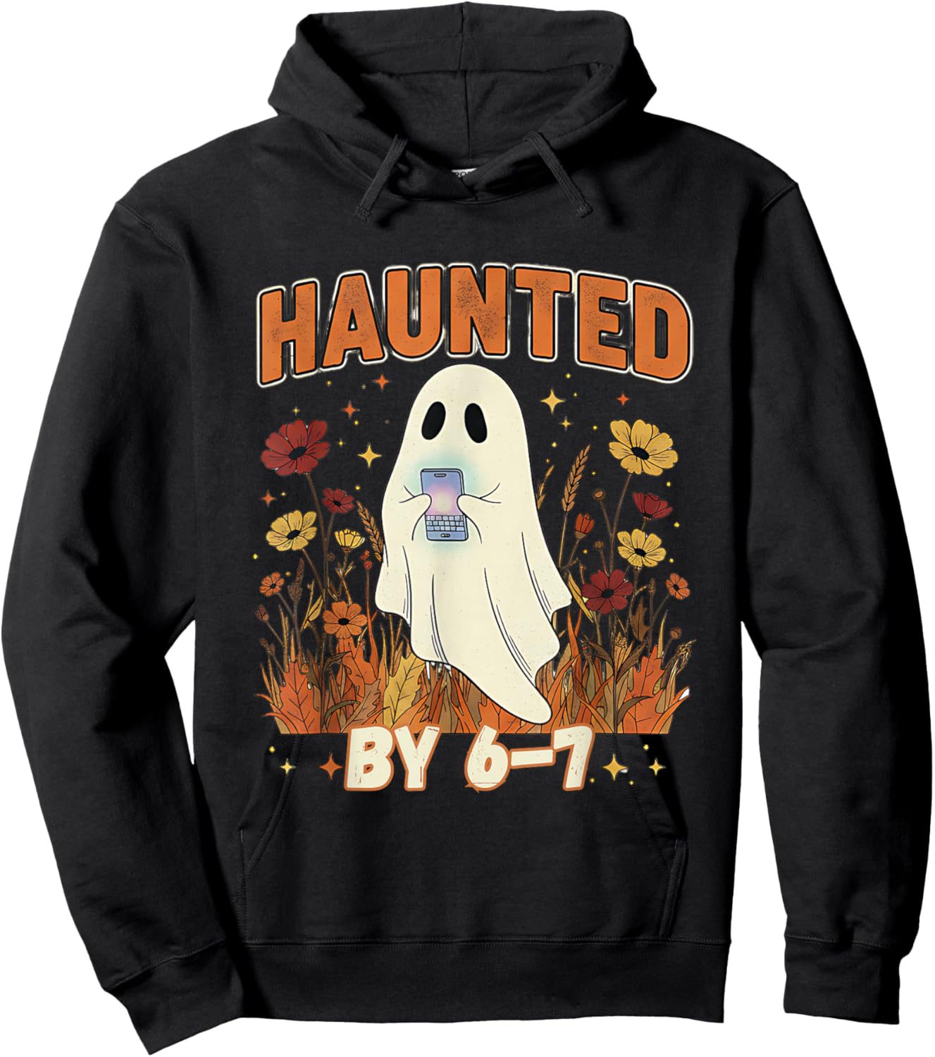 Haunted by 6 7 Ghost Floral 67 Meme Halloween Six Seven Hoodie - Hoodie | Black
