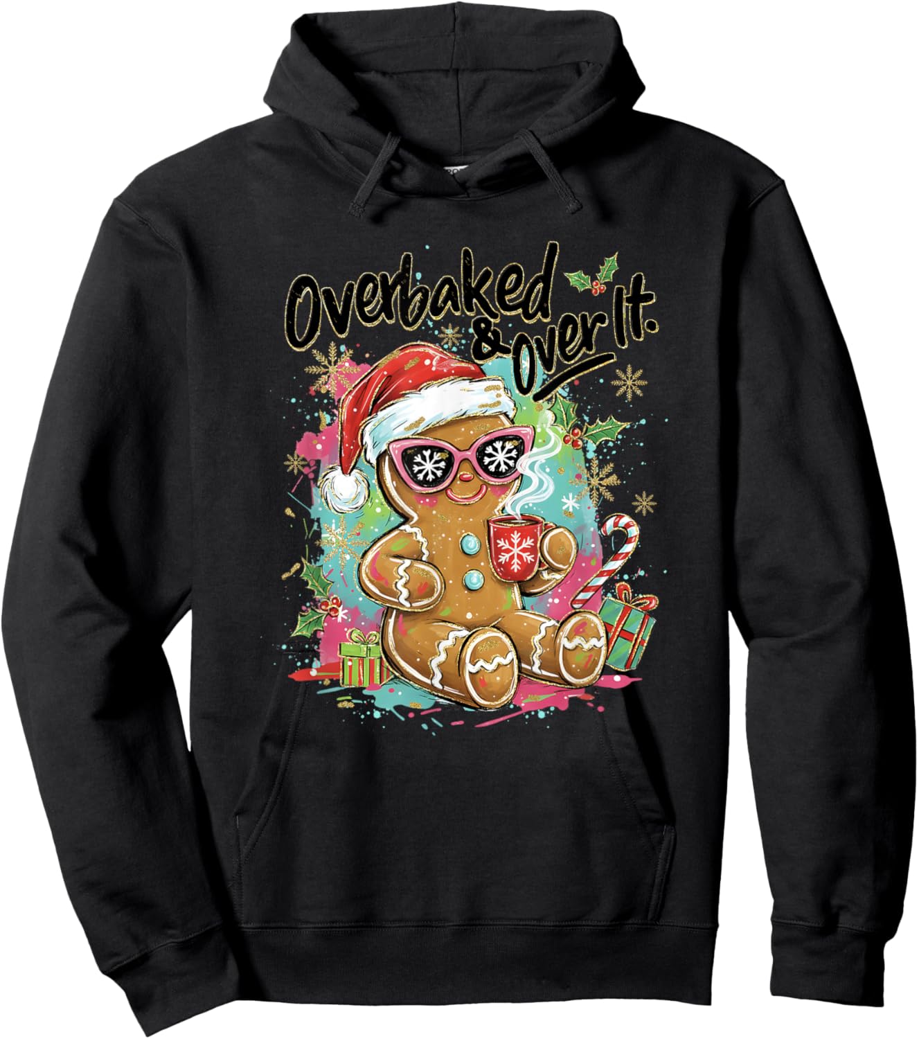 Retro Funny Sunglasses Over Baked and Over It Gingerbread Hoodie - Hoodie | Black