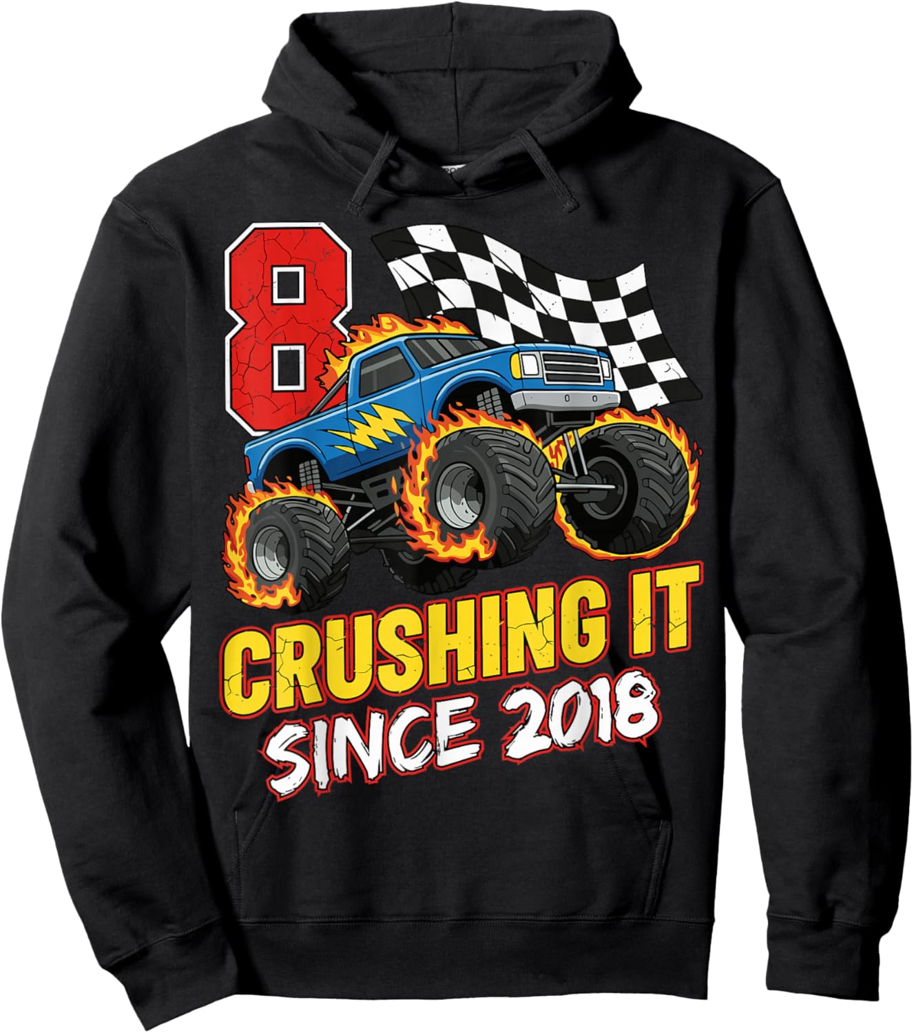 Birthday Monster Truck 8 Year Old Boys 8th Party Born 2018 Hoodie - Hoodie | Black