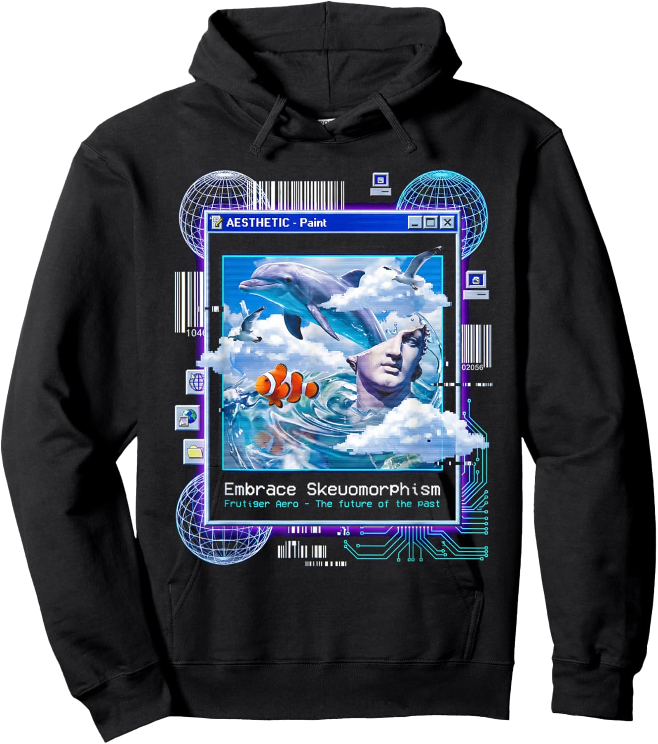 Frutiger Aero Skeuomorphism Vaporwave Aesthetic Glitch Art Hoodie - Hoodie | Black