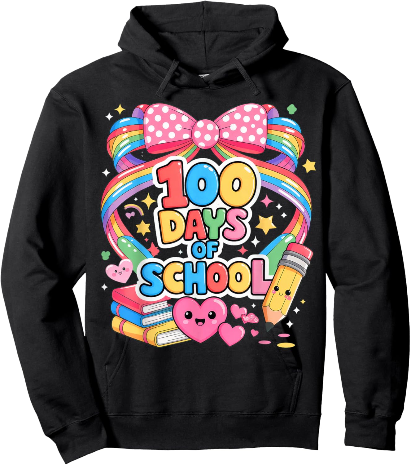 100th Day of School 100 Days Teacher Coquette Bow Hoodie - Hoodie | Black