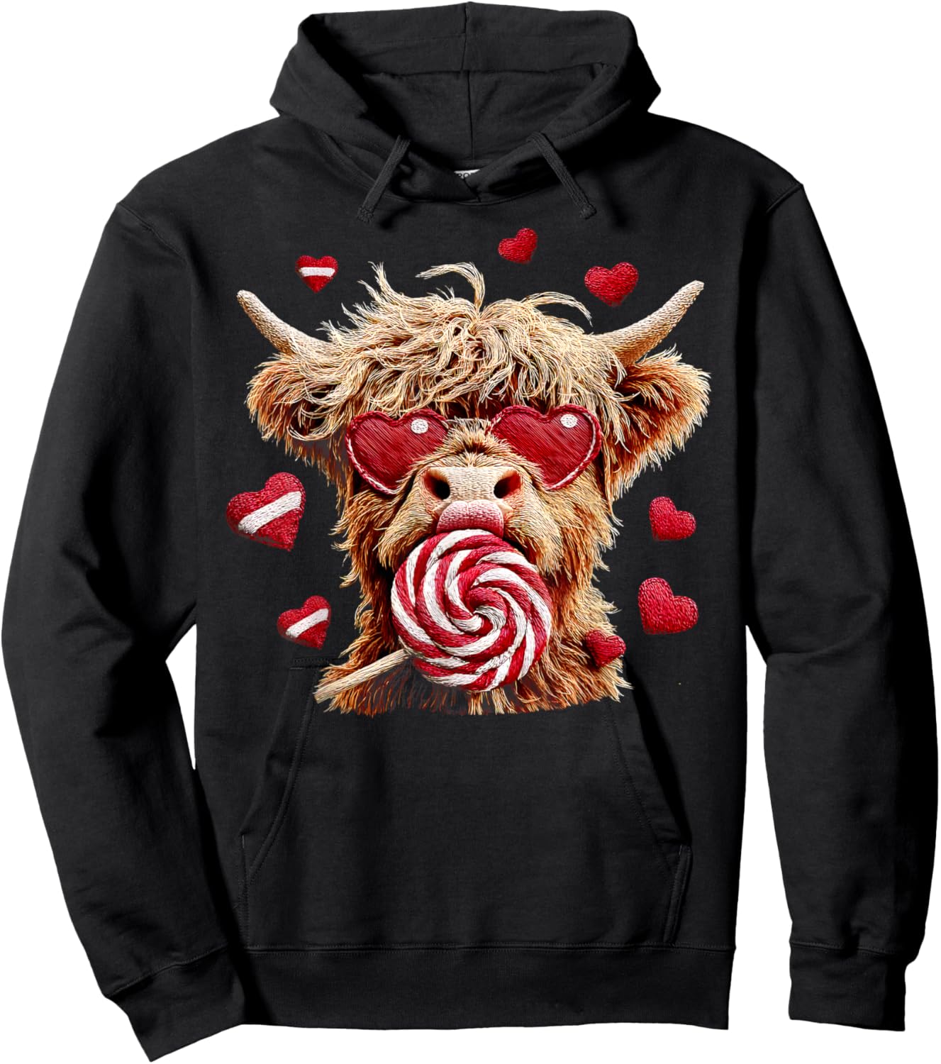 Highland Cow Valentine Funny Cow Lovers Kids Hoodie - Hoodie | Black