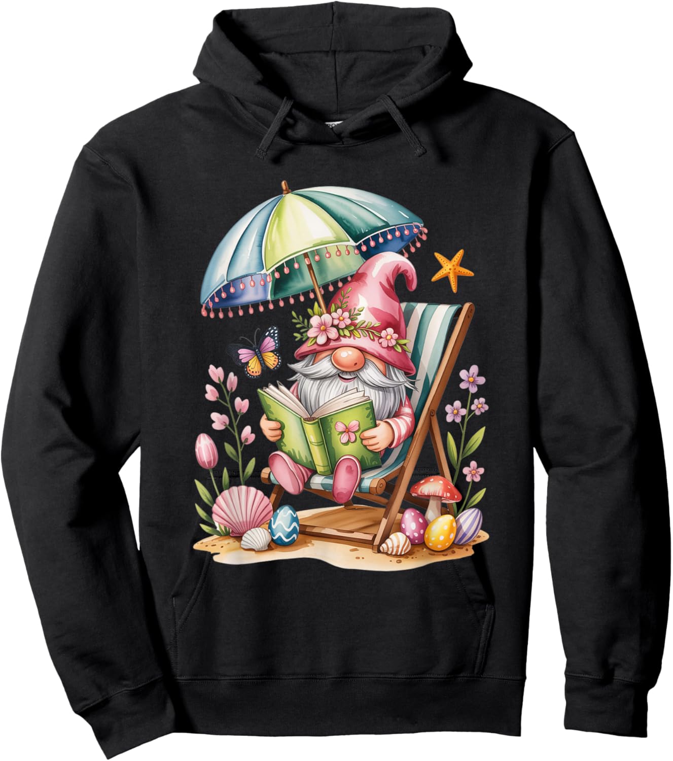 Cute Summer Relaxing Gnome Art for Book Lovers Hoodie - Hoodie | Black
