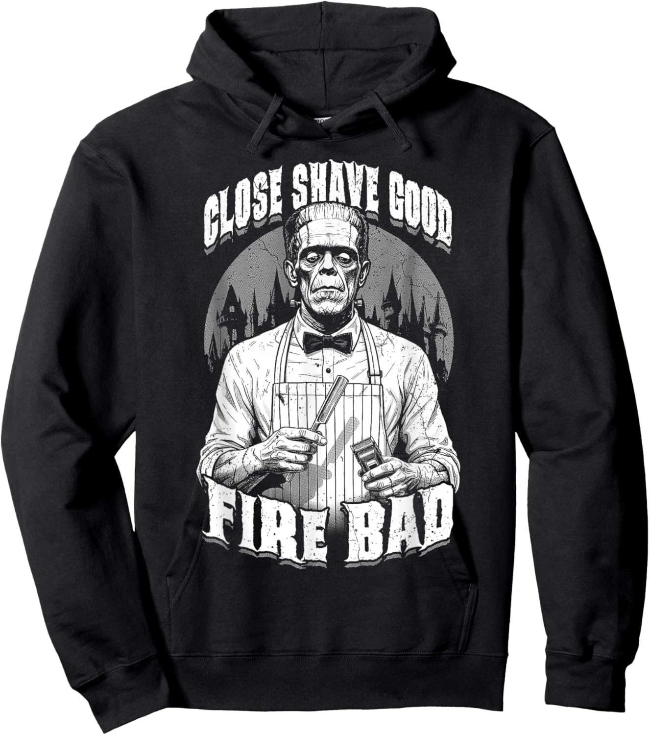 Barber Halloween Funny Frankenstein Close Shave Good Barbers Hoodie - Hoodie | Black