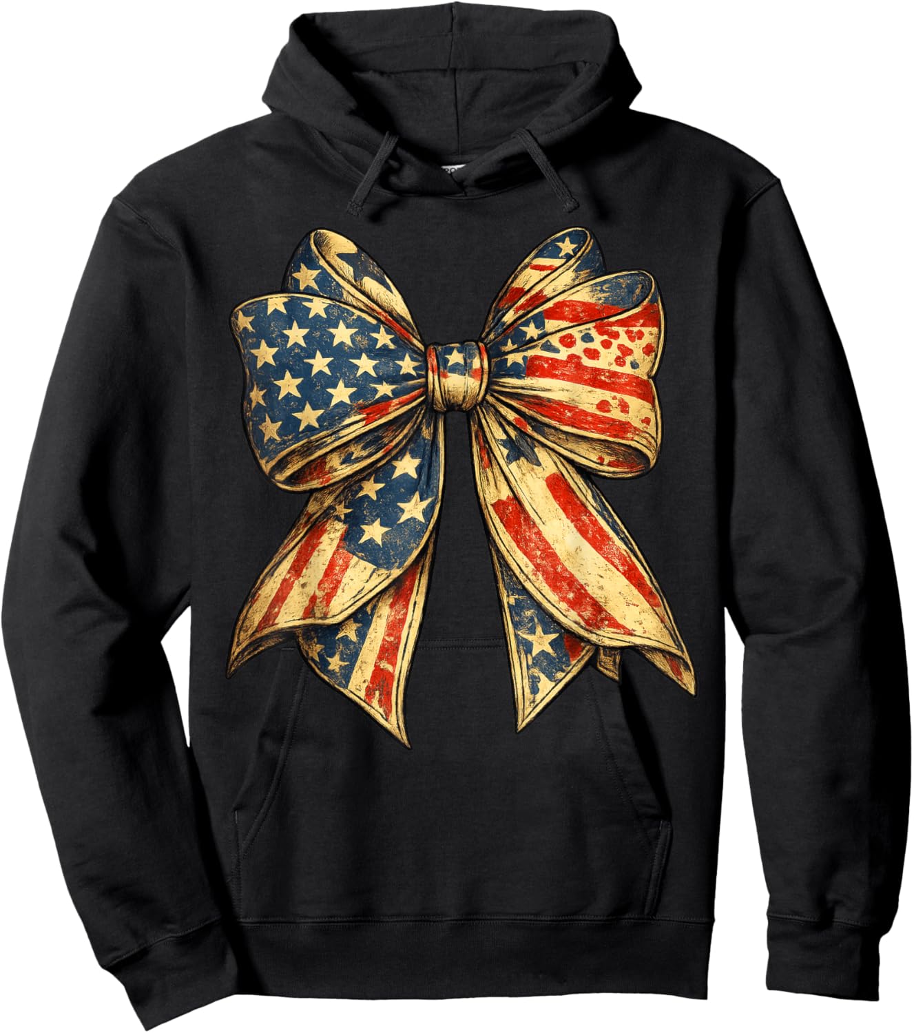 Vintage USA Bow in Red White Blue for Patriotic 4th of July Hoodie - Hoodie | Black