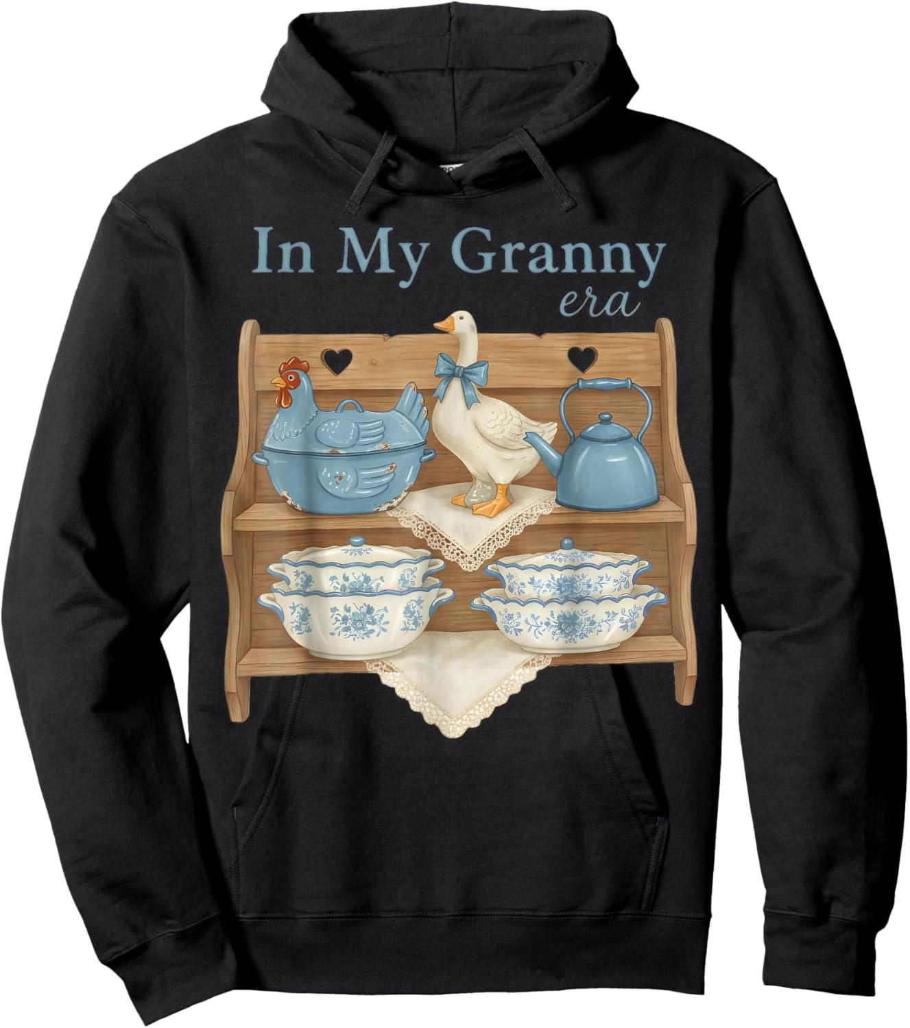 in My Granny Era, Grandma Core Graphic Hoodie - Hoodie | Black