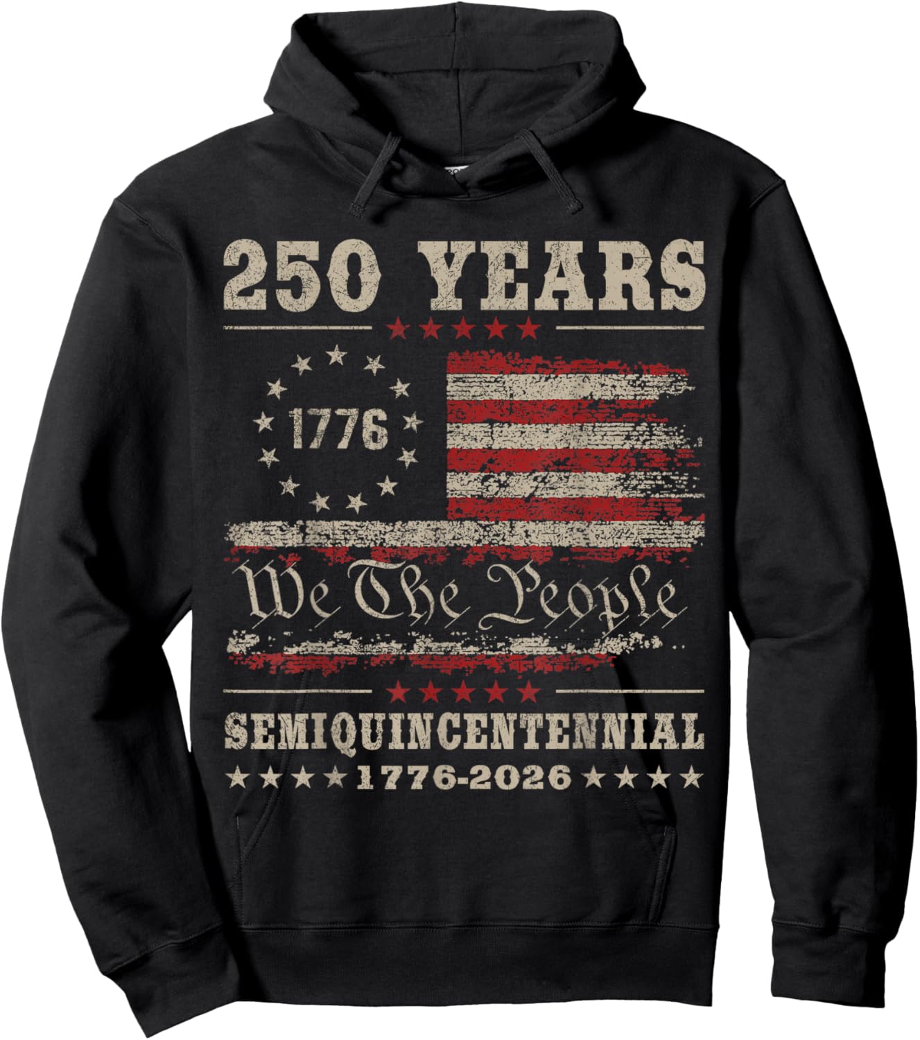 4th July American Flag Vintage 250 Years 1776 2026 Hoodie - Hoodie | Black