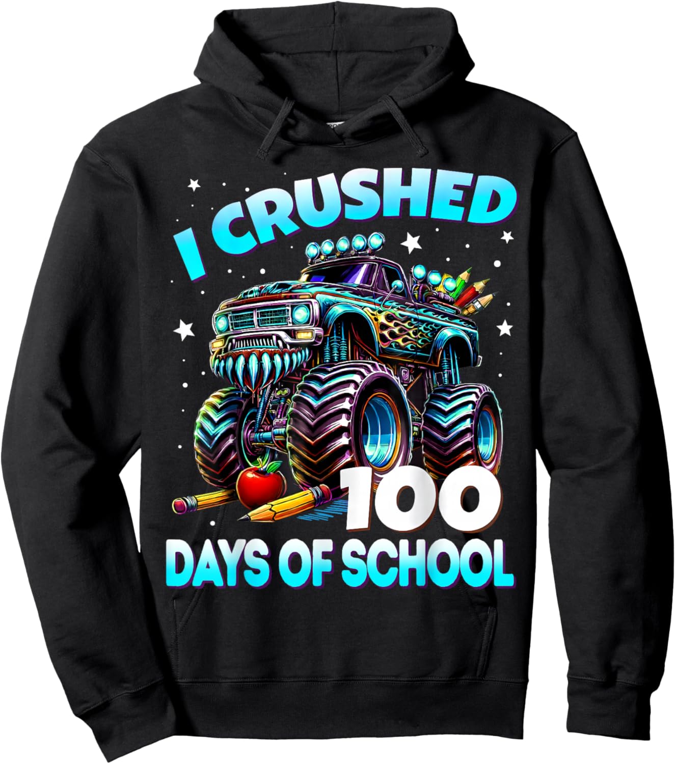 I Crushed 100 Days of School Monster Truck 100th Day Boys Hoodie - Hoodie | Black