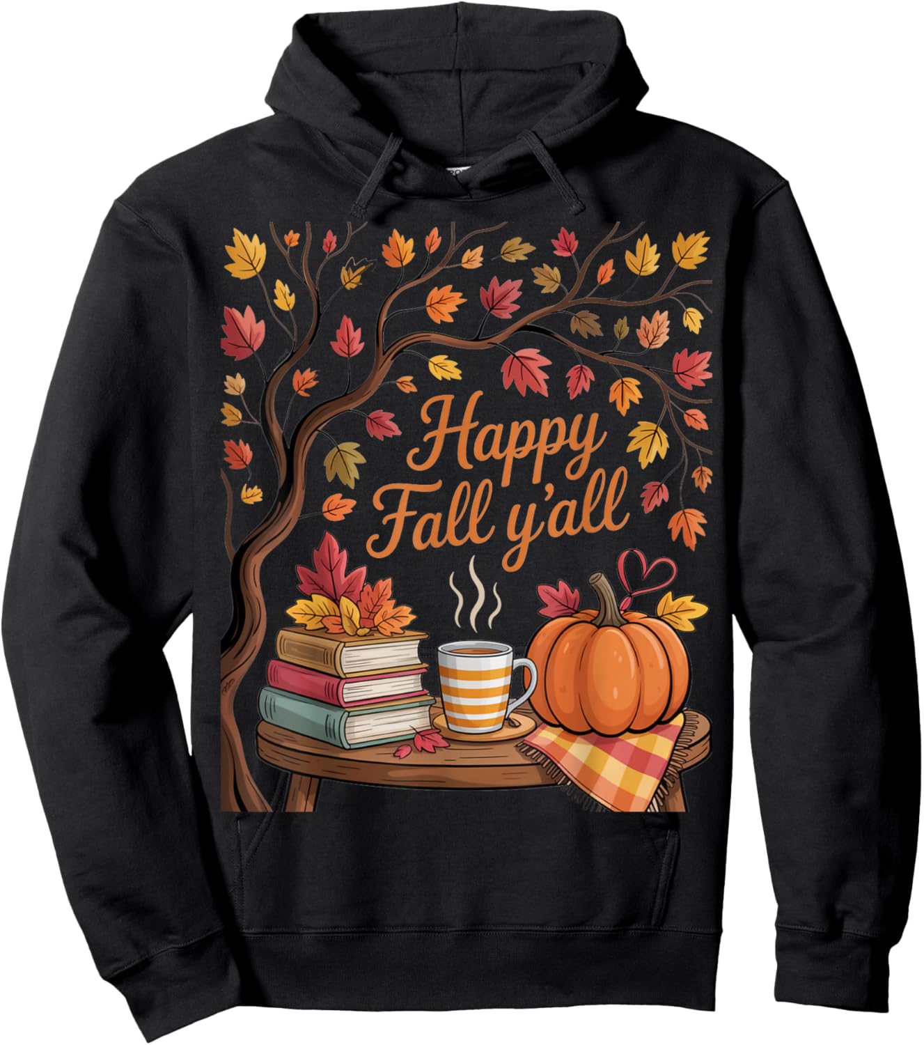 Happy Fall Y'all Floral Pumpkin Autumn Coffee Women Hoodie - Hoodie | Black