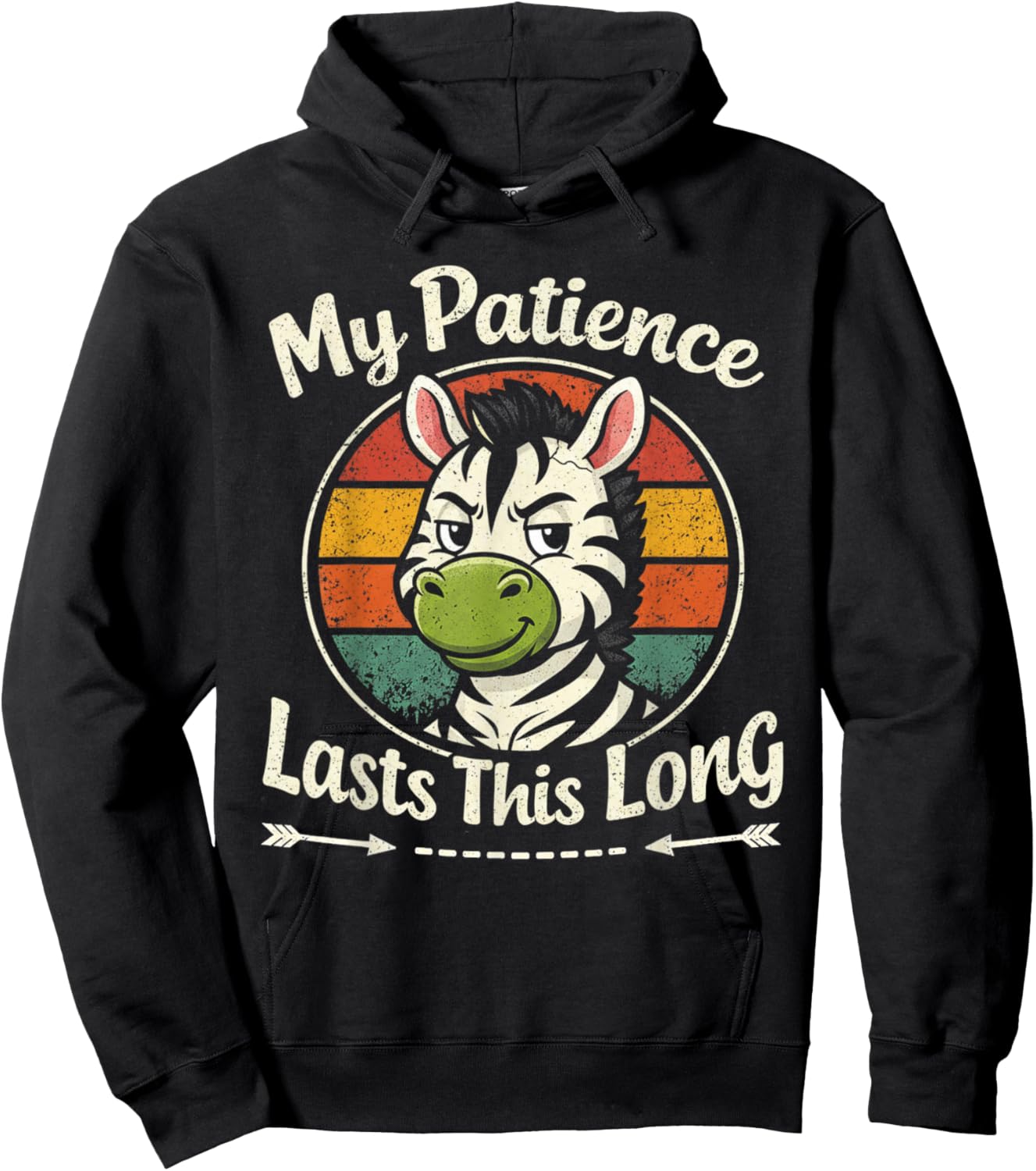 My Patience Lasts This Long Vibrant Retro Zebra Animal Lover Hoodie - Hoodie | Black