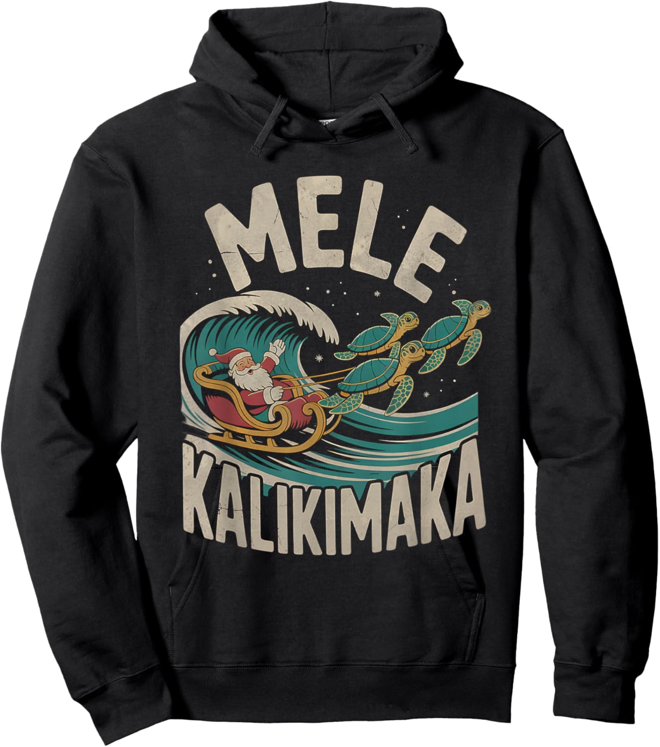 Mele Kalikimaka Sea Turtles Sleigh Santa Hawaii Christmas Hoodie - Hoodie | Black