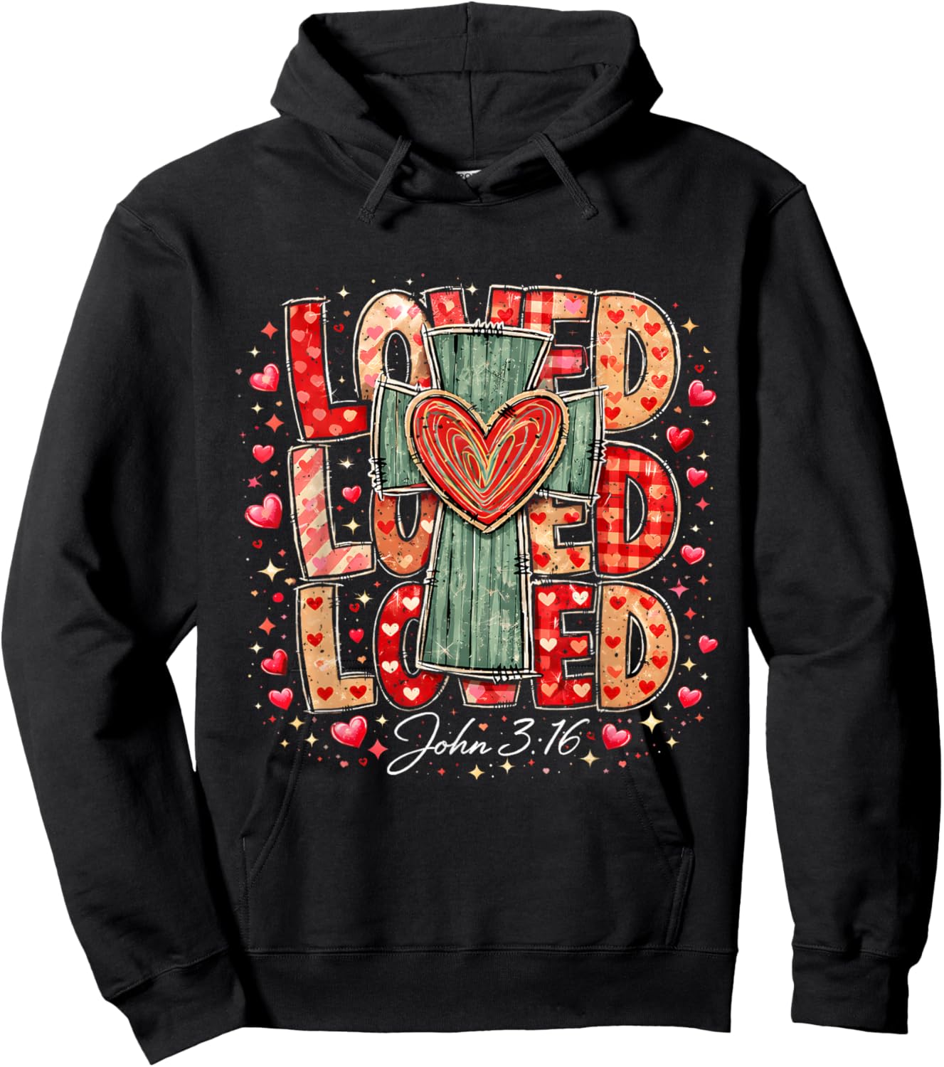 Loved John 3:16 Cross Valentine Jesus Christian Gift Hoodie - Hoodie | Black