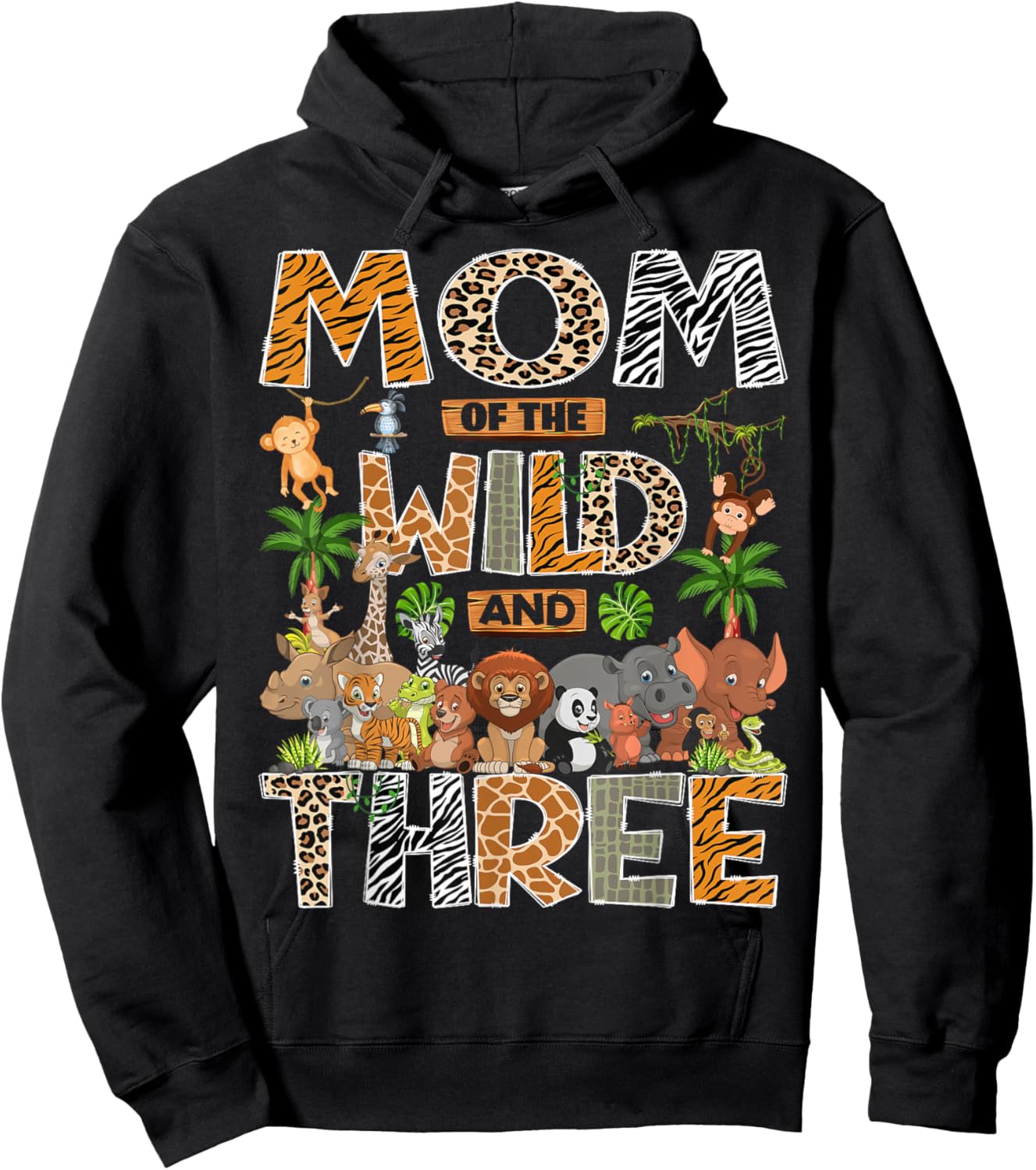 Mom of The Wild & Three 3rd Birthday Boy Safari Jungle Hoodie - Hoodie | Black