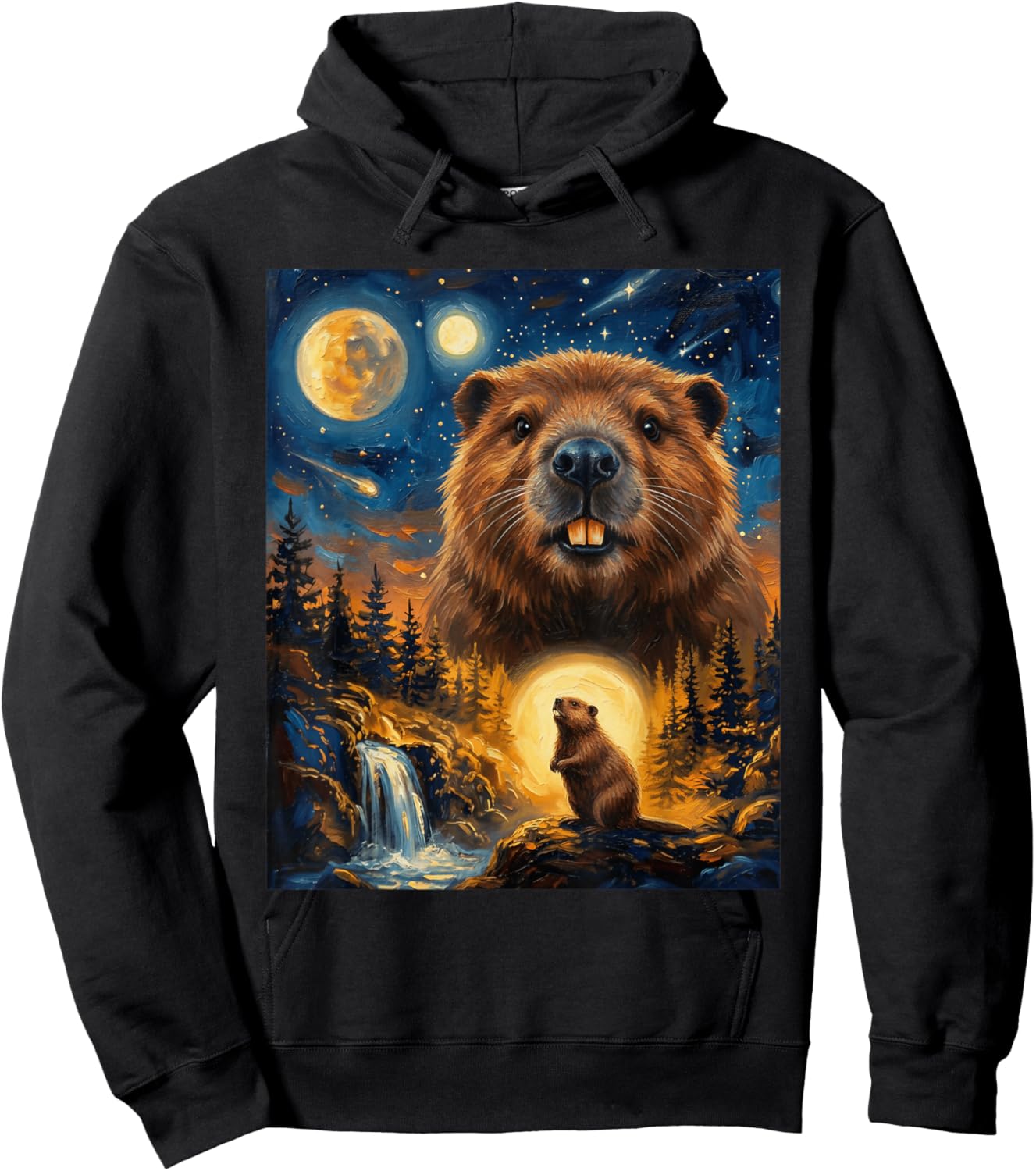 Beaver Howling to The Moon Hoodie - Hoodie | Black
