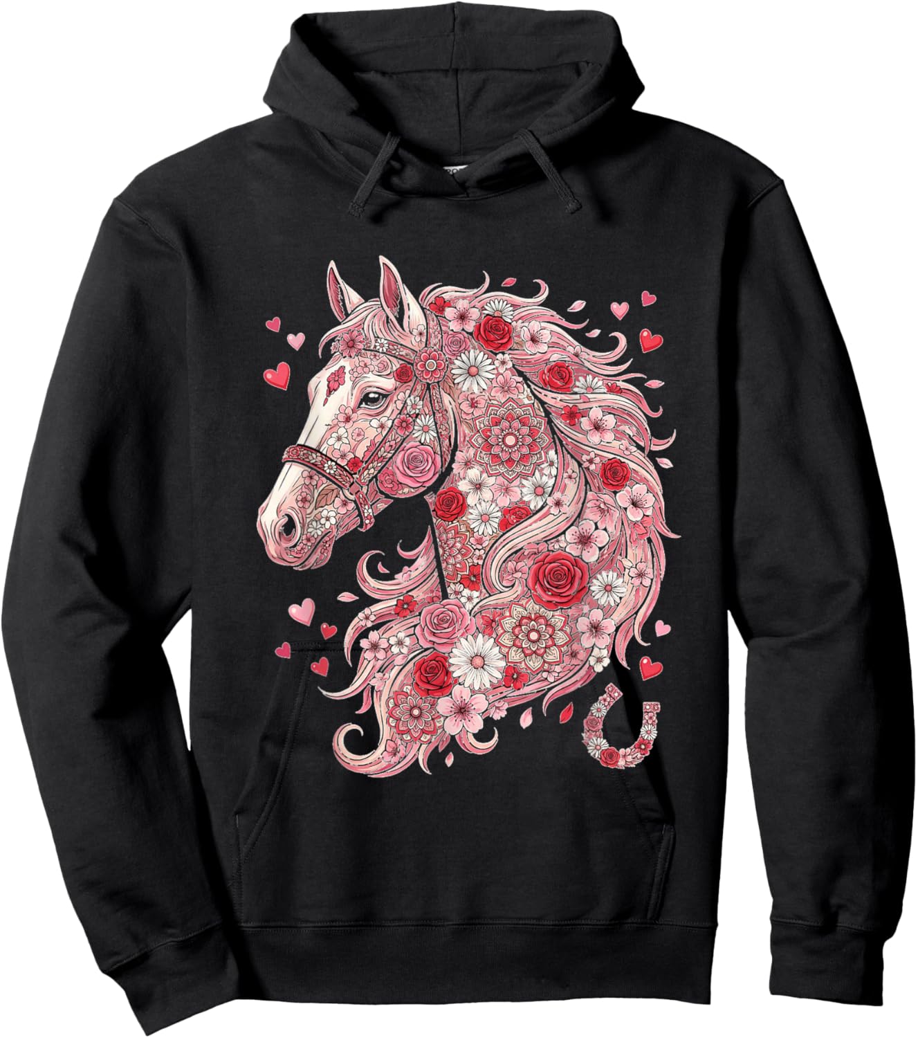 Love Horse Valentine Cute Horses Lover Valentines Day Hoodie - Hoodie | Black