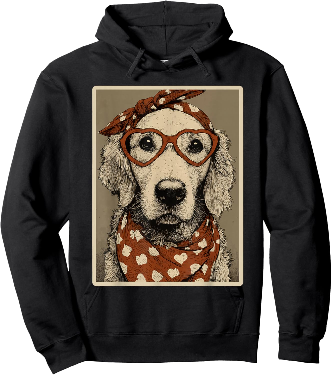 Golden Retriever with Hearts Glasses Valentines Dog Coquette Hoodie - Hoodie | Black