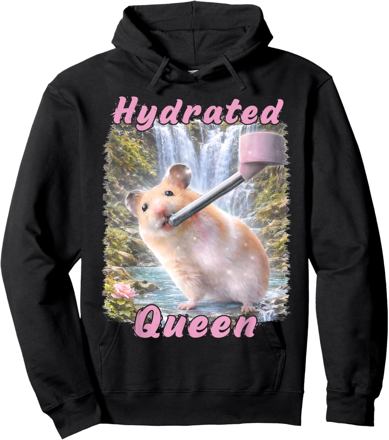 Hydrated Queen Cute Hamster Shining Lake Funny Meme Hoodie - Hoodie | Black