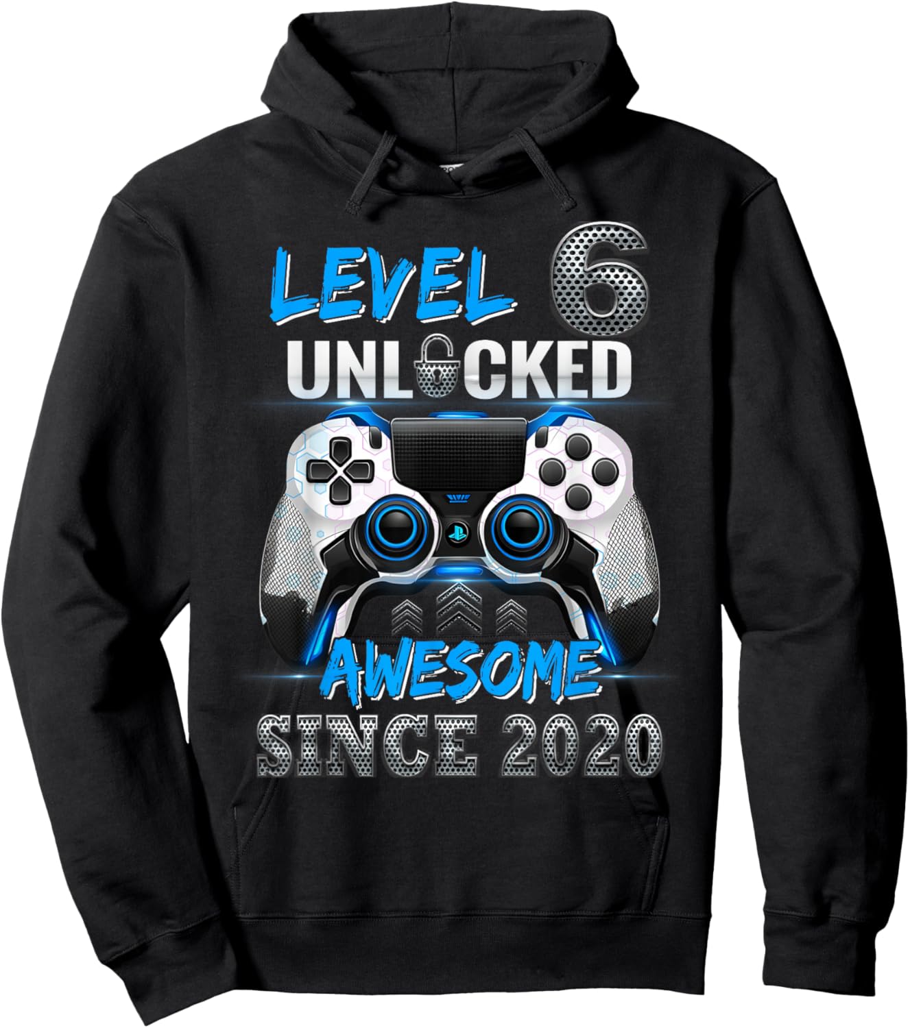 Level 6 Unlocked Awesome Since 2020 6th Birthday Gaming Hoodie - Hoodie | Black