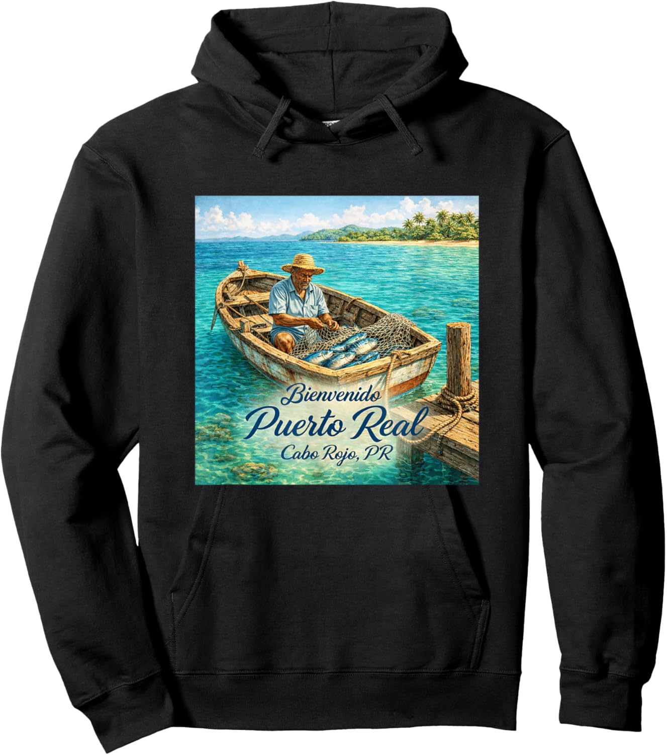 Puerto Real Cabo Rojo PR – Coastal Fishing Village Design Hoodie - Hoodie | Black