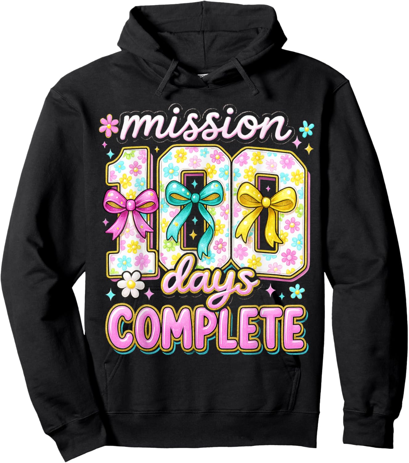 Mission 100 Days Complete Coquette Teacher 100th Day Hoodie - Hoodie | Black