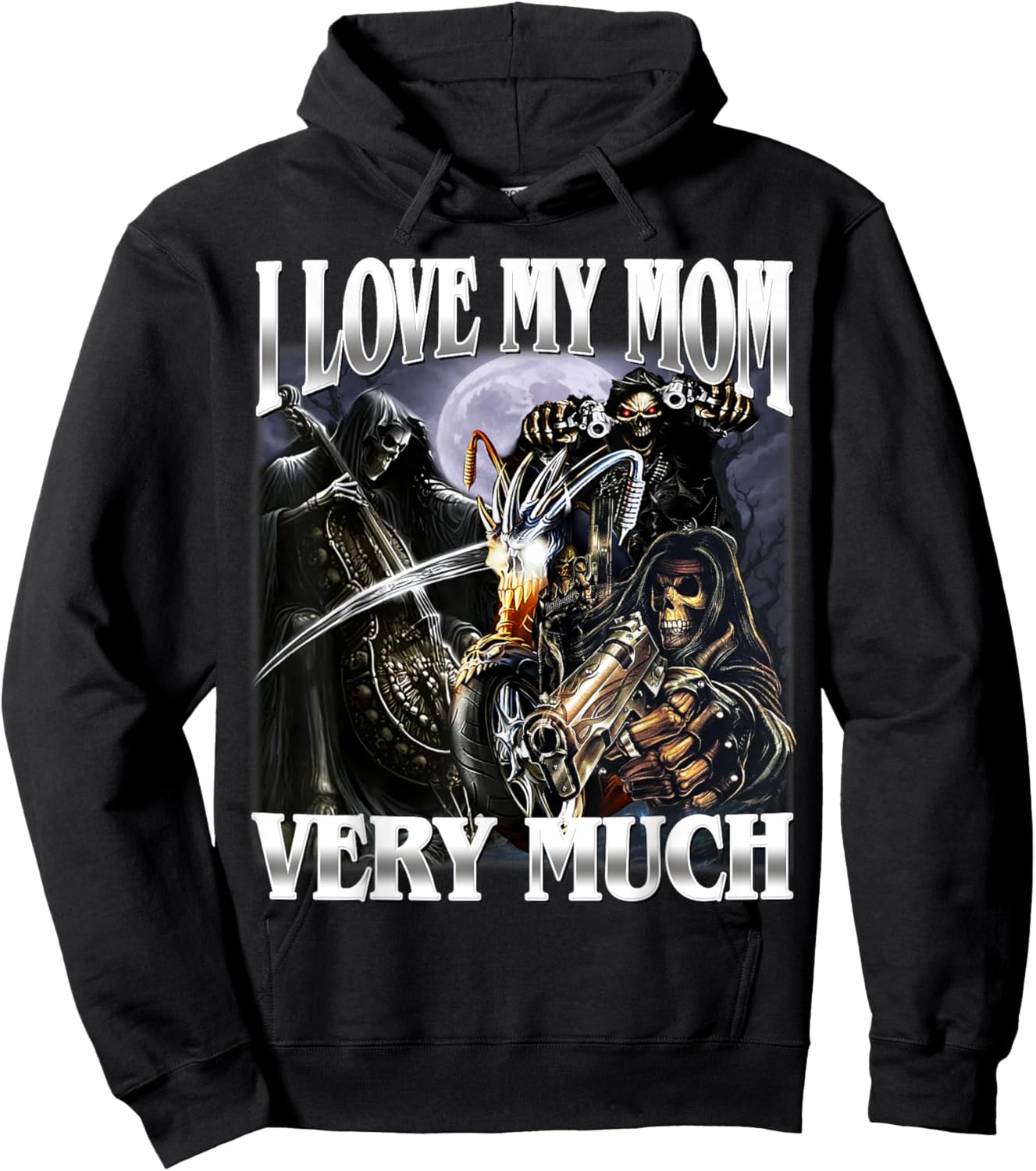 I Love My Mom Very Much Funny Hard Skeleton Meme Bootleg Hoodie - Hoodie | Black