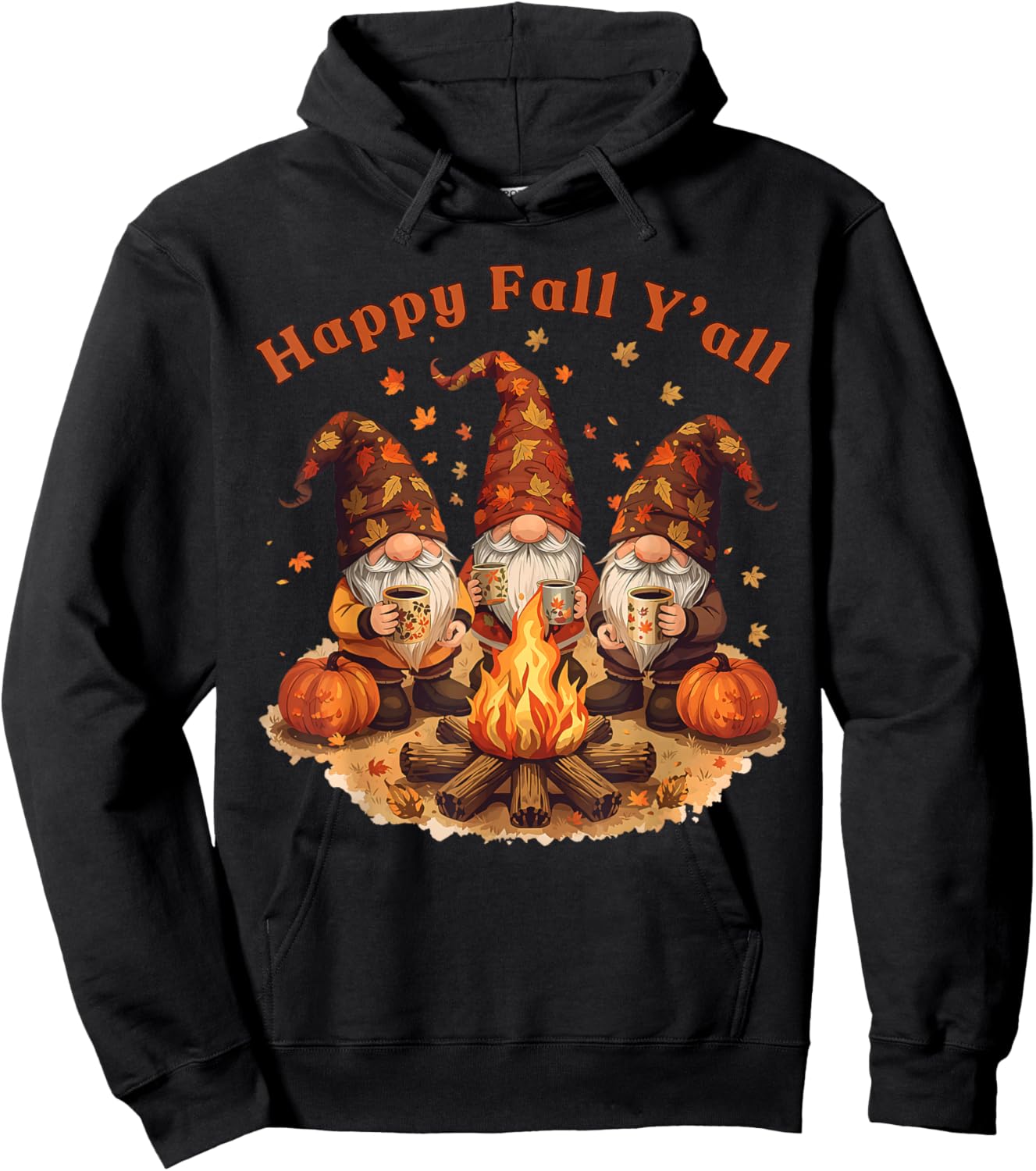 Happy Fall Y'all Gnome Pumpkin Autumn Thanksgiving Men Women Hoodie - Hoodie | Black