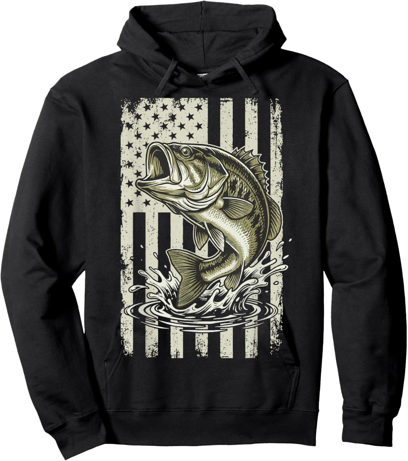 Bass Fish USA Flag Fishing 4th of July Patriot Hoodie - Hoodie | Black
