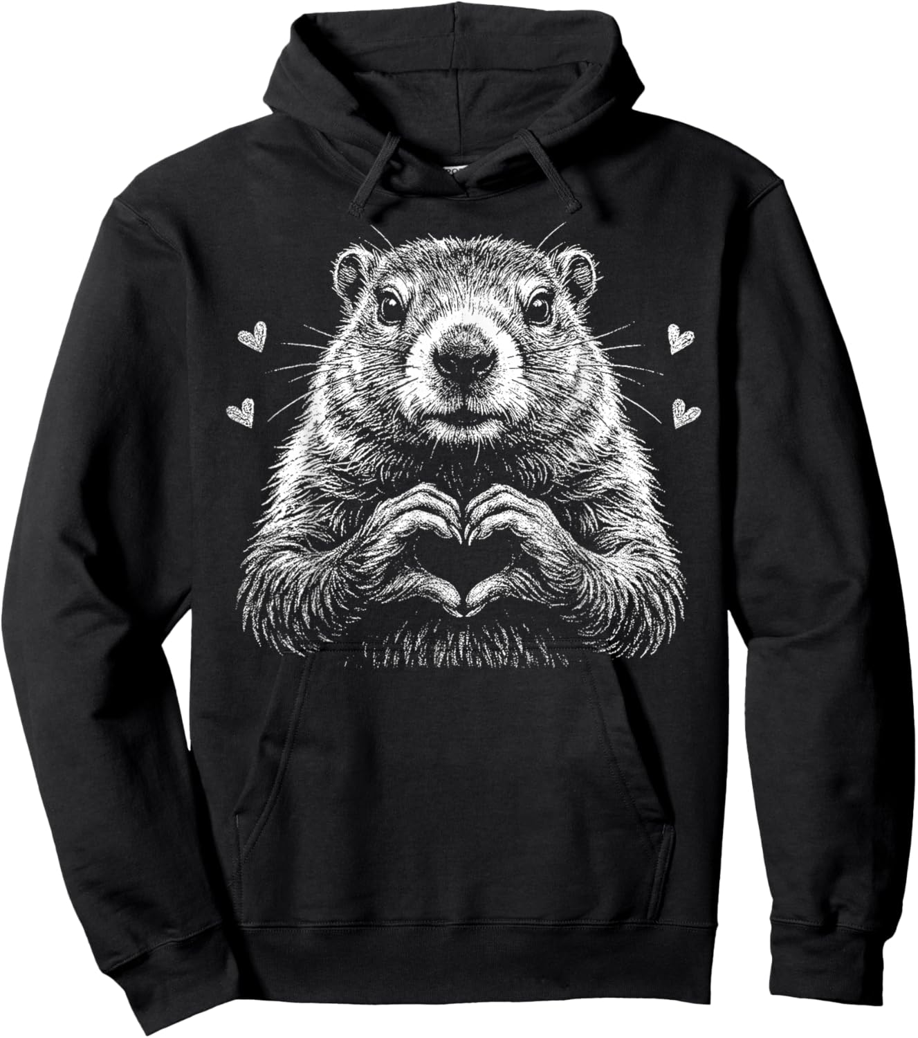 Groundhog Red Heart Shape Valentine's Day Animal Lovers Hoodie - Hoodie | Black
