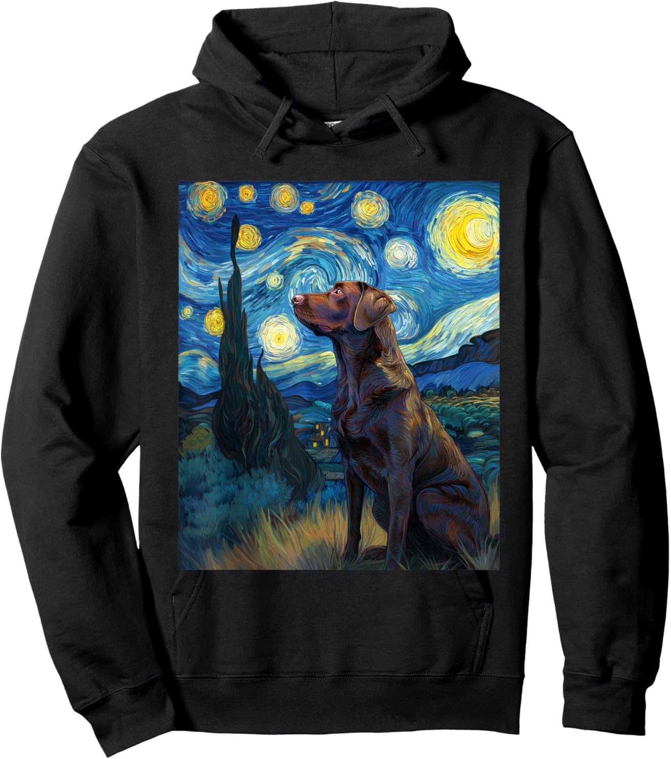 Labrador Retriever Dog Van Gogh Starry Night Graphic Hoodie - Hoodie | Black