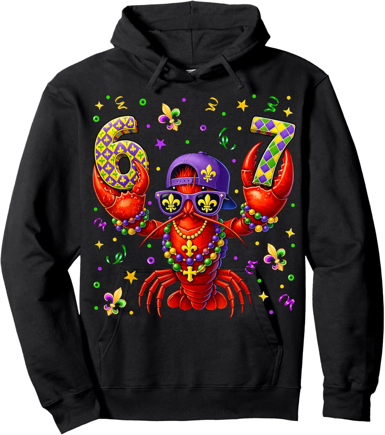 67 Mardi Gras Crawfish Beads Six Seven Carnival Boy Kids 6 7 Hoodie - Hoodie | Black