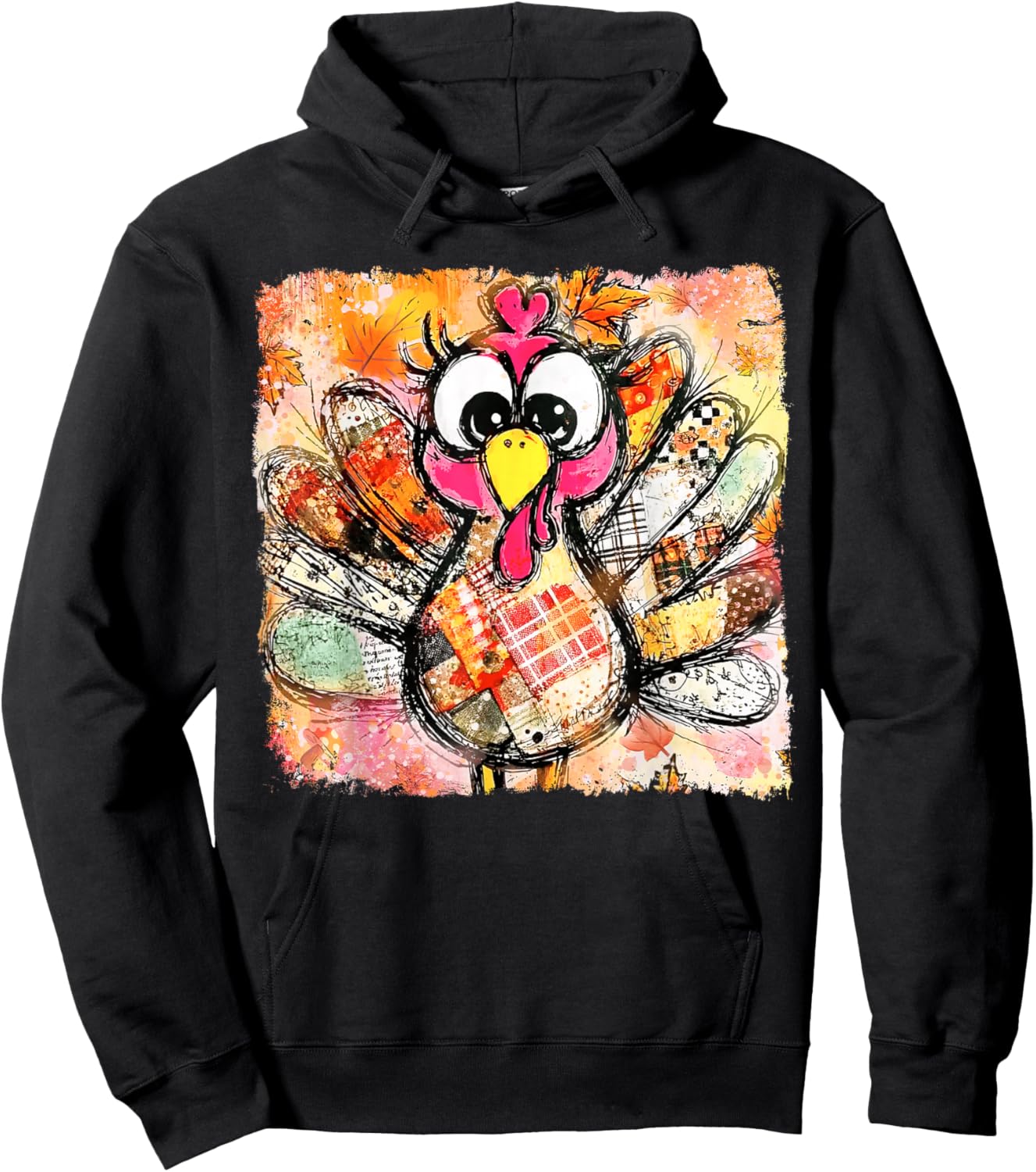 Retro Colorful Turkey Thanksgiving Family Fall Winter Autumn Hoodie - Hoodie | Black