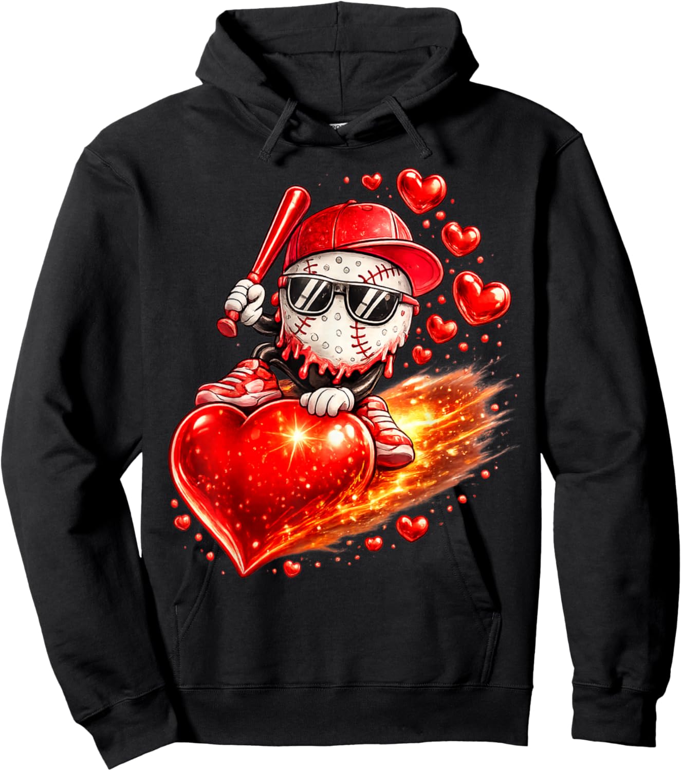 Baseball Valentine's Day Drip Ice Cream Team Hoodie - Hoodie | Black