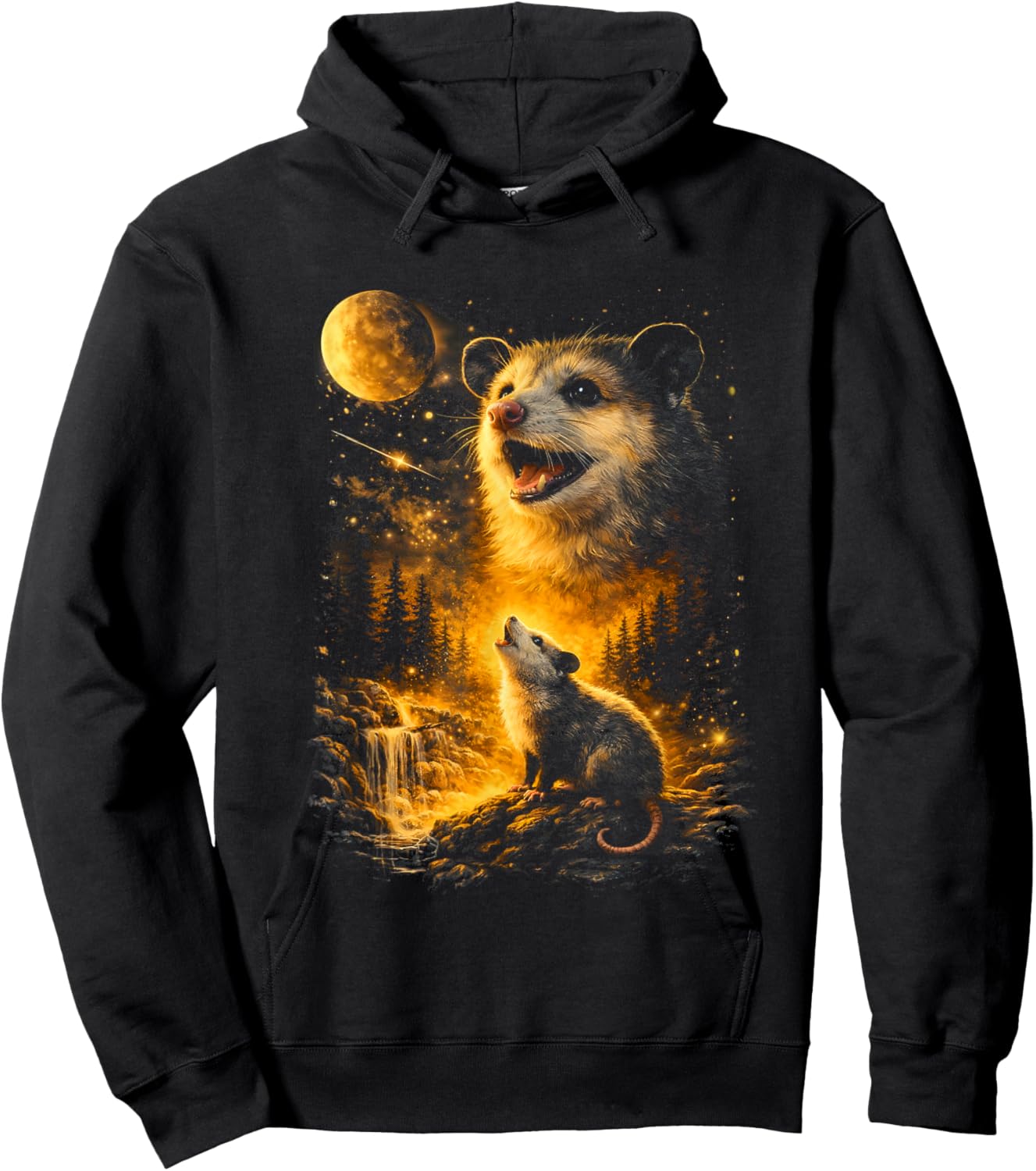 Possum Howling to The Moon Vintage Meme 90s Funny Possum Hoodie - Hoodie | Black