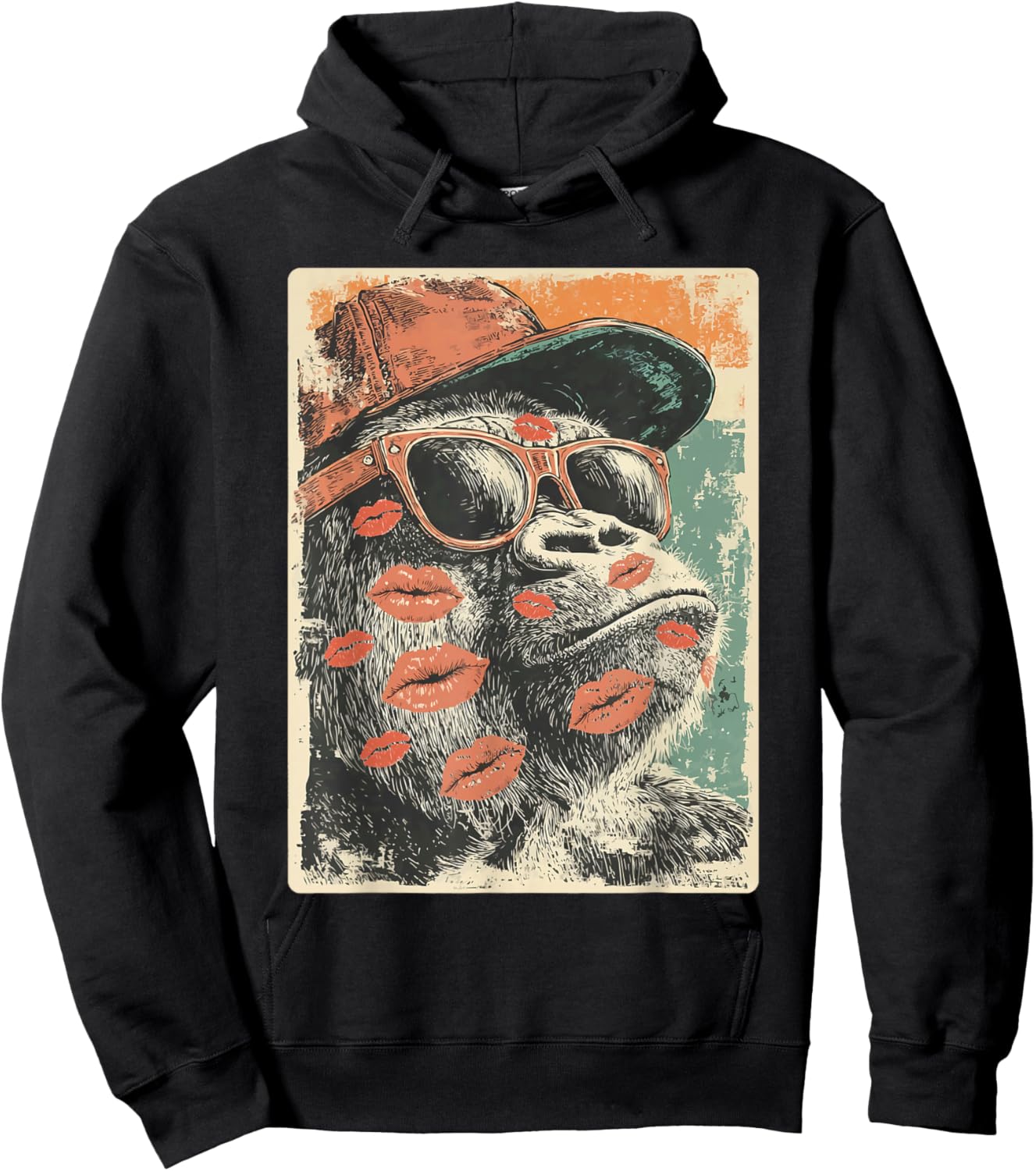 Cute Gorilla with Sunglasses Kisses Valentine's Day Animal Hoodie - Hoodie | Black