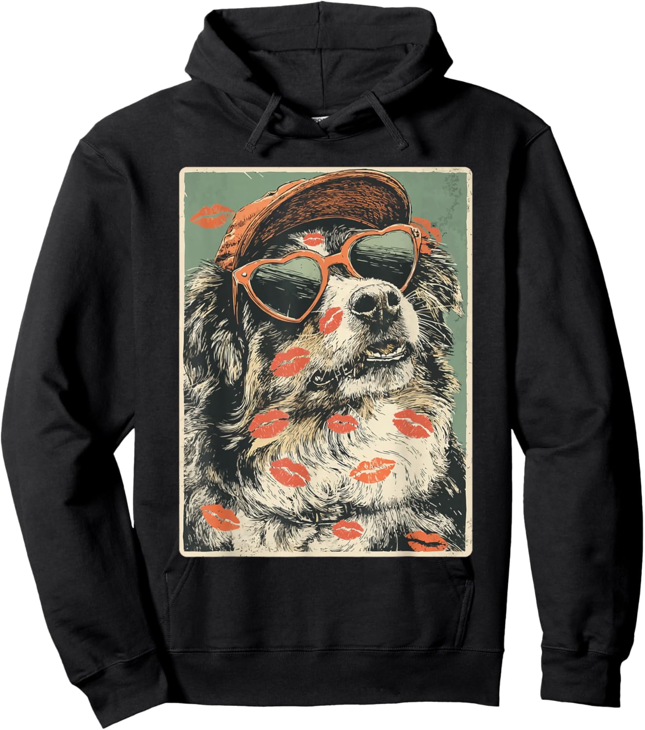 Australian Shepherd in Sunglasses Aussie Dog Valentine's Day Hoodie - Hoodie | Black