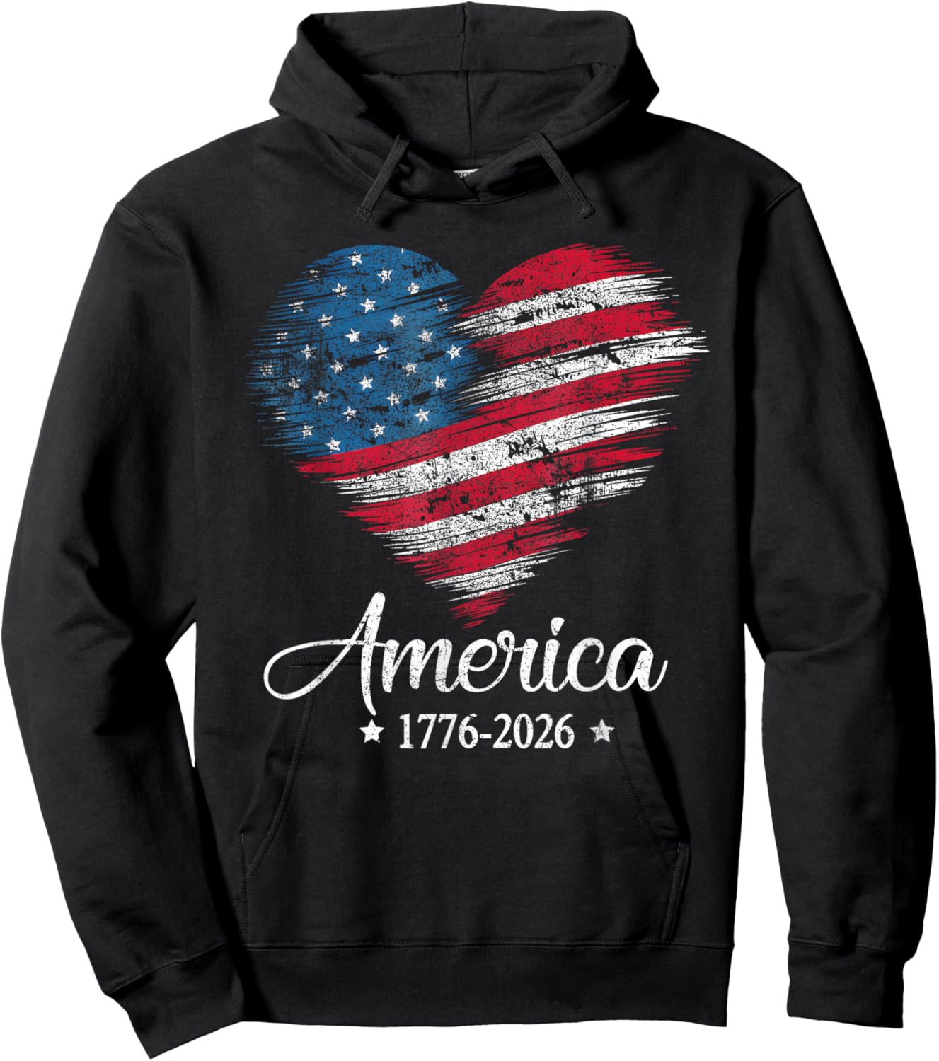 America Flag US Heart 1776 2026 4th of July 250th Birthday Hoodie - Hoodie | Black
