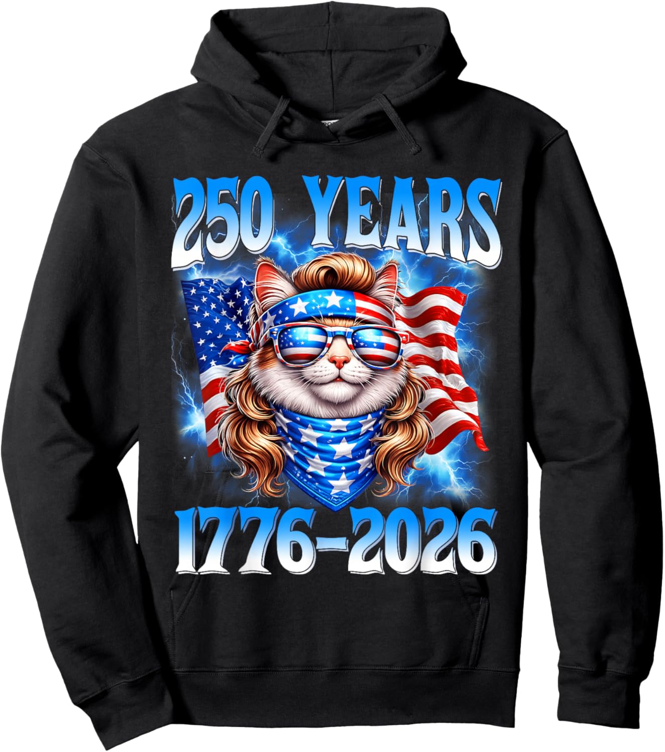250 Years American 1776 2026 250th USA Cat 4th of July Hoodie - Hoodie | Black