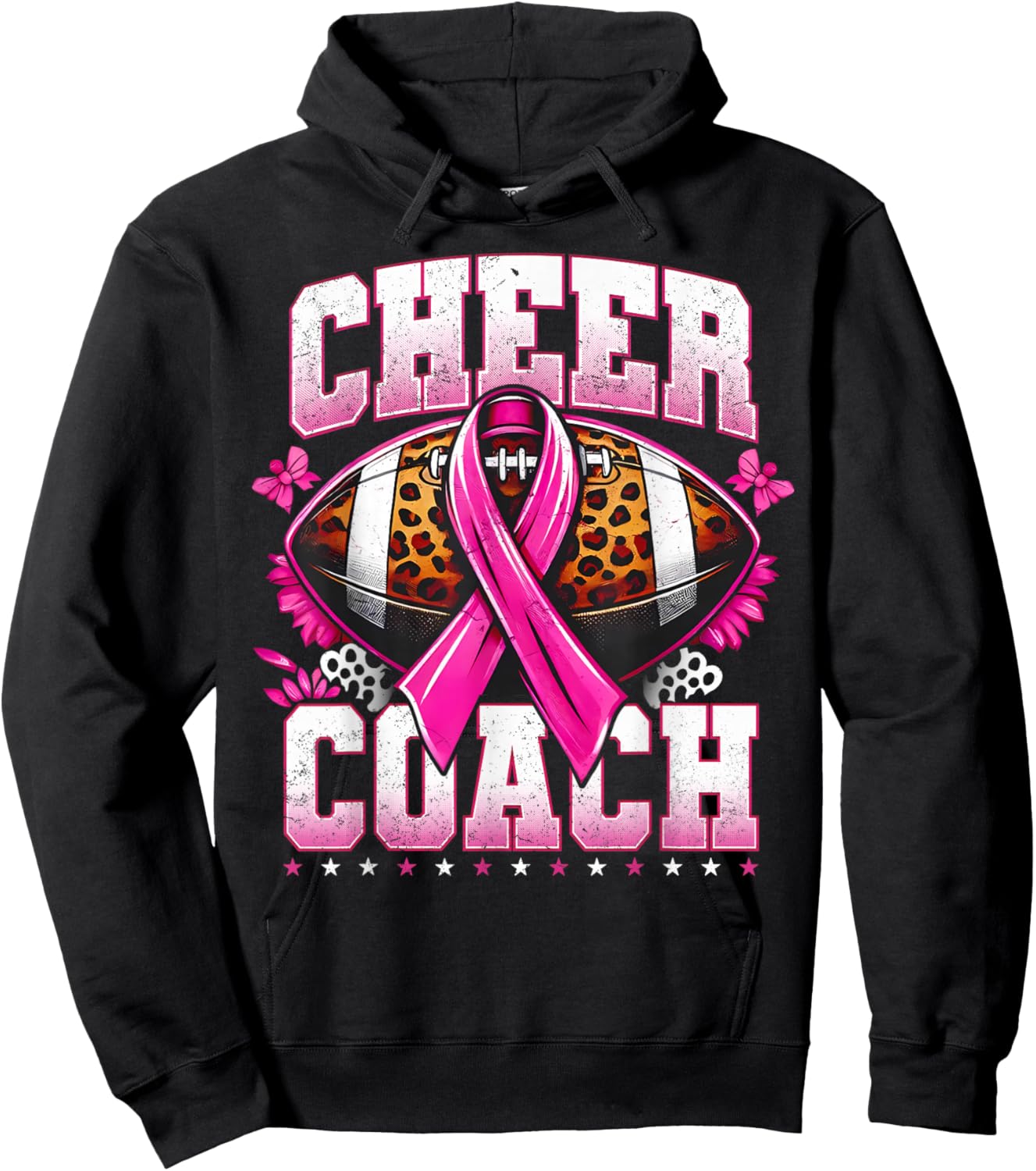 Football Cheer Coach Pink Ribbon Breast Cancer Awareness Hoodie - Hoodie | Black