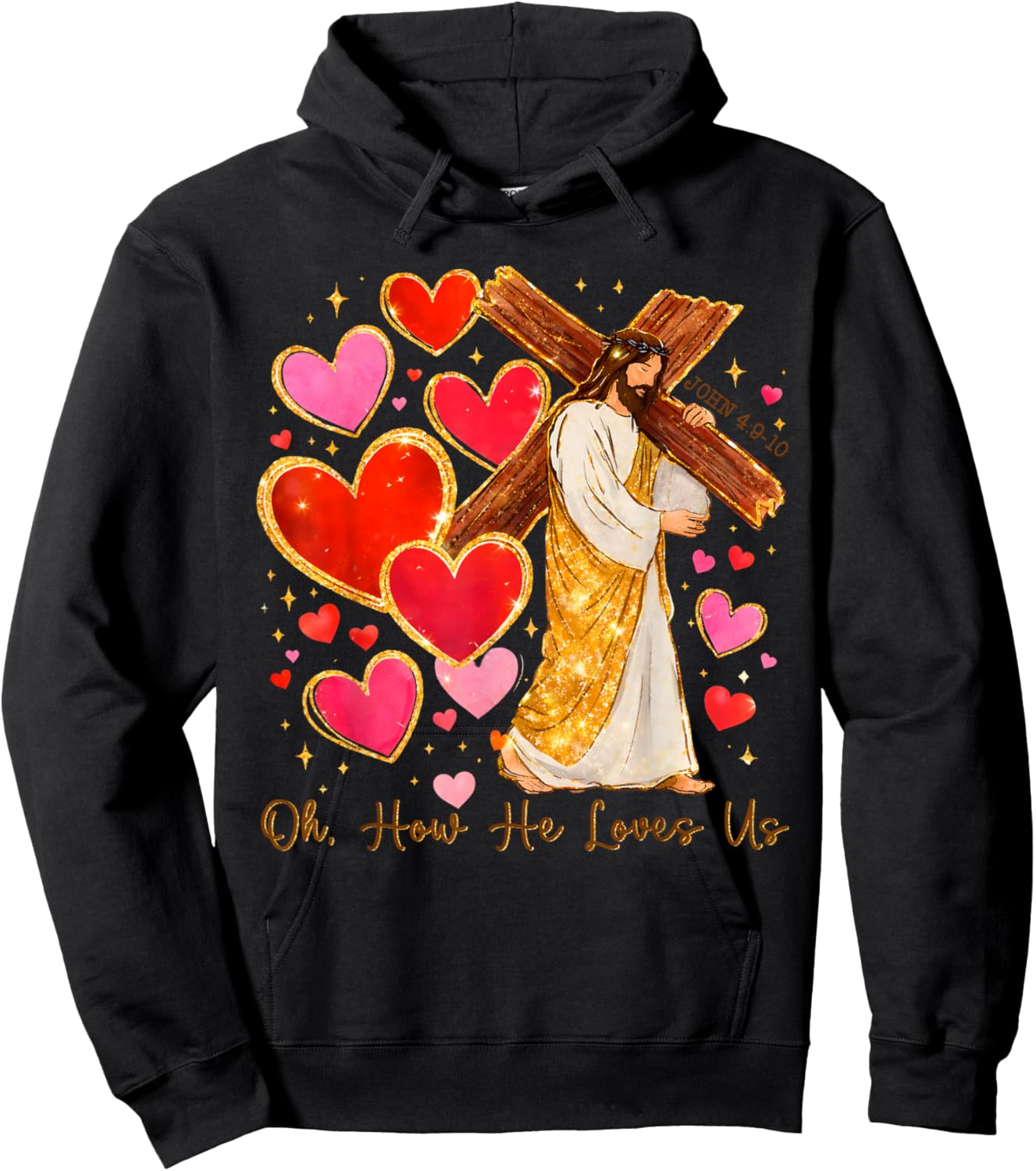 Oh How He Loves Us Valentine Jesus Christian Hoodie - Hoodie | Black