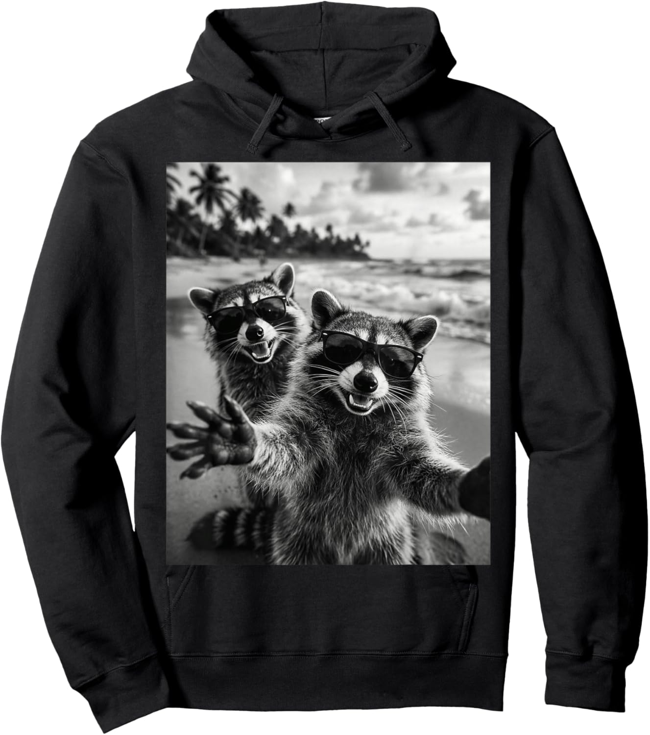 Cool Raccoon Selfie At The Beach, Cute Raccoons Hoodie - Hoodie | Black