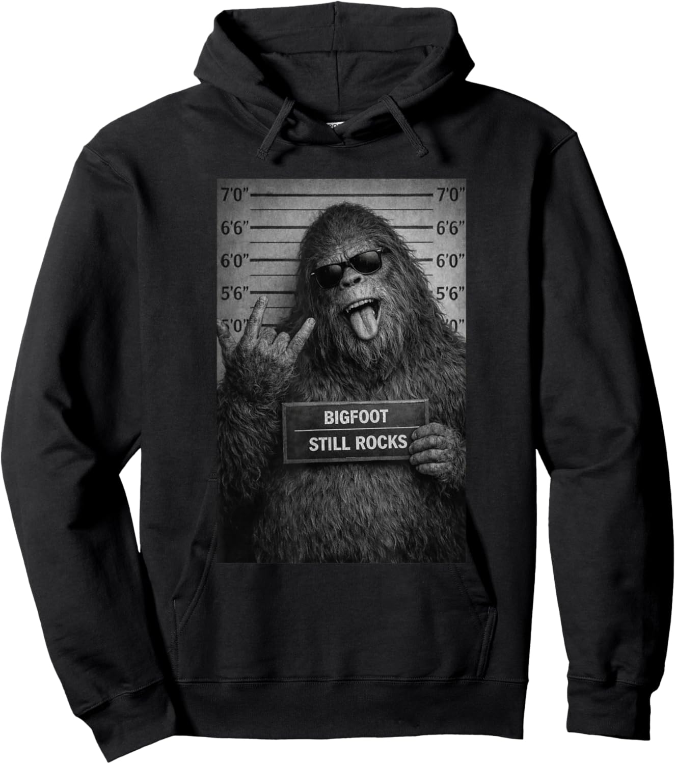 Bigfoot Rock Humor Cryptid Design Hoodie - Hoodie | Black
