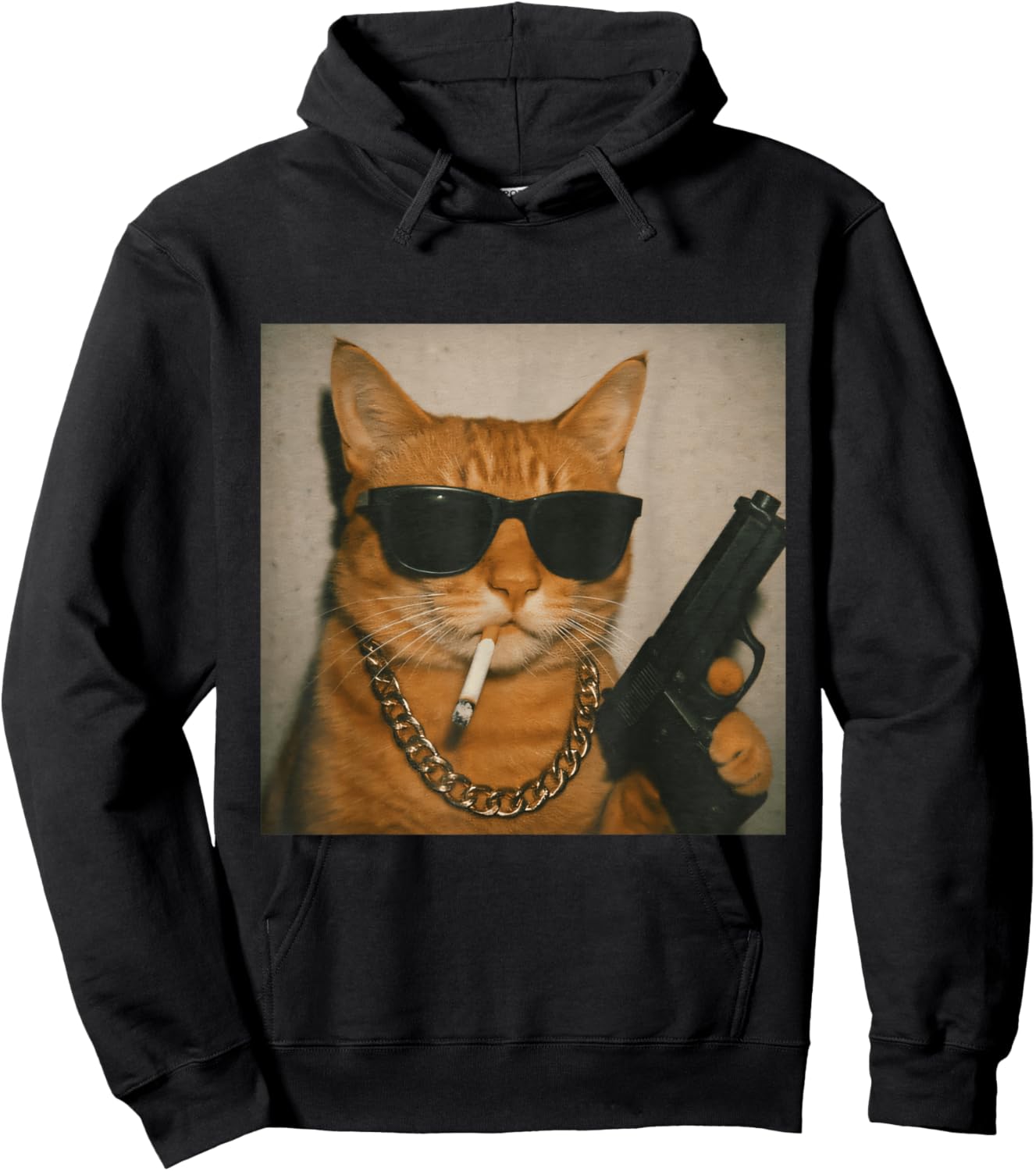 Funny Gangster Cat Smoking Gen Z Retro Meme Cat Lover Hoodie - Hoodie | Black