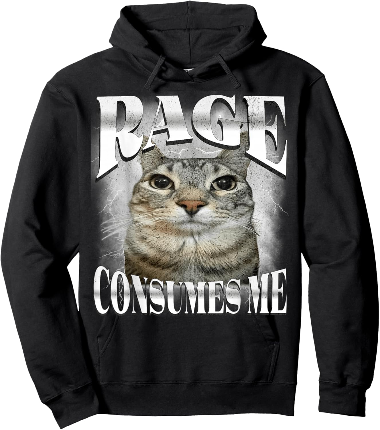 Rage Consumes Me Funny Silly Staring Cat Meme Women Men Hoodie - Hoodie | Black