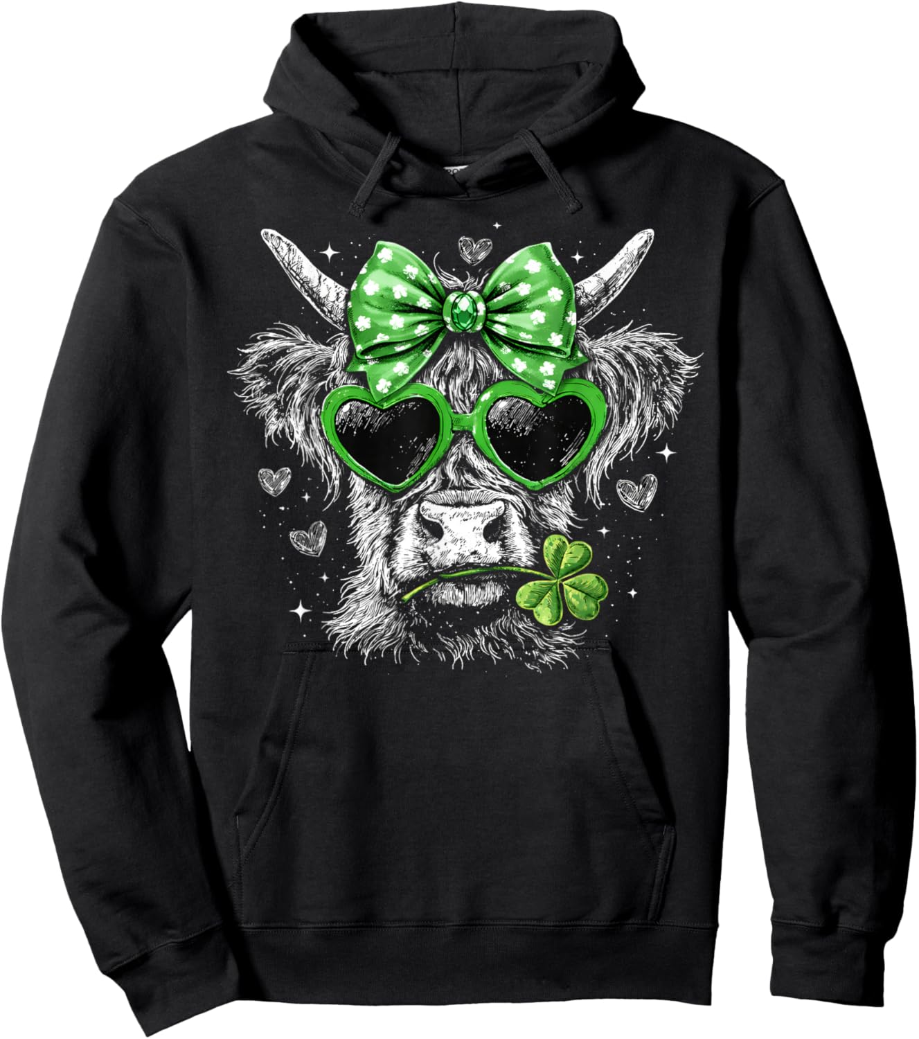 St Patricks Day Coquette Bow Highland Cow Howdy Western Hoodie - Hoodie | Black