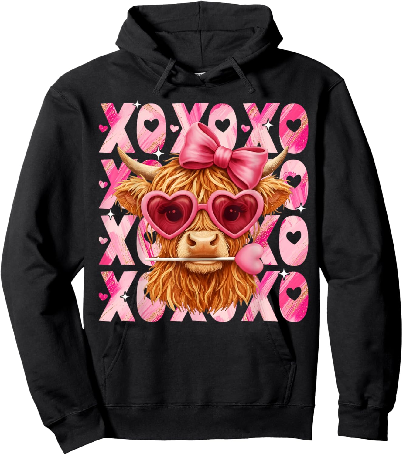 XOXO Valentine Heifer Cow Heart Sunglasses Girl Women Kid Hoodie - Hoodie | Black