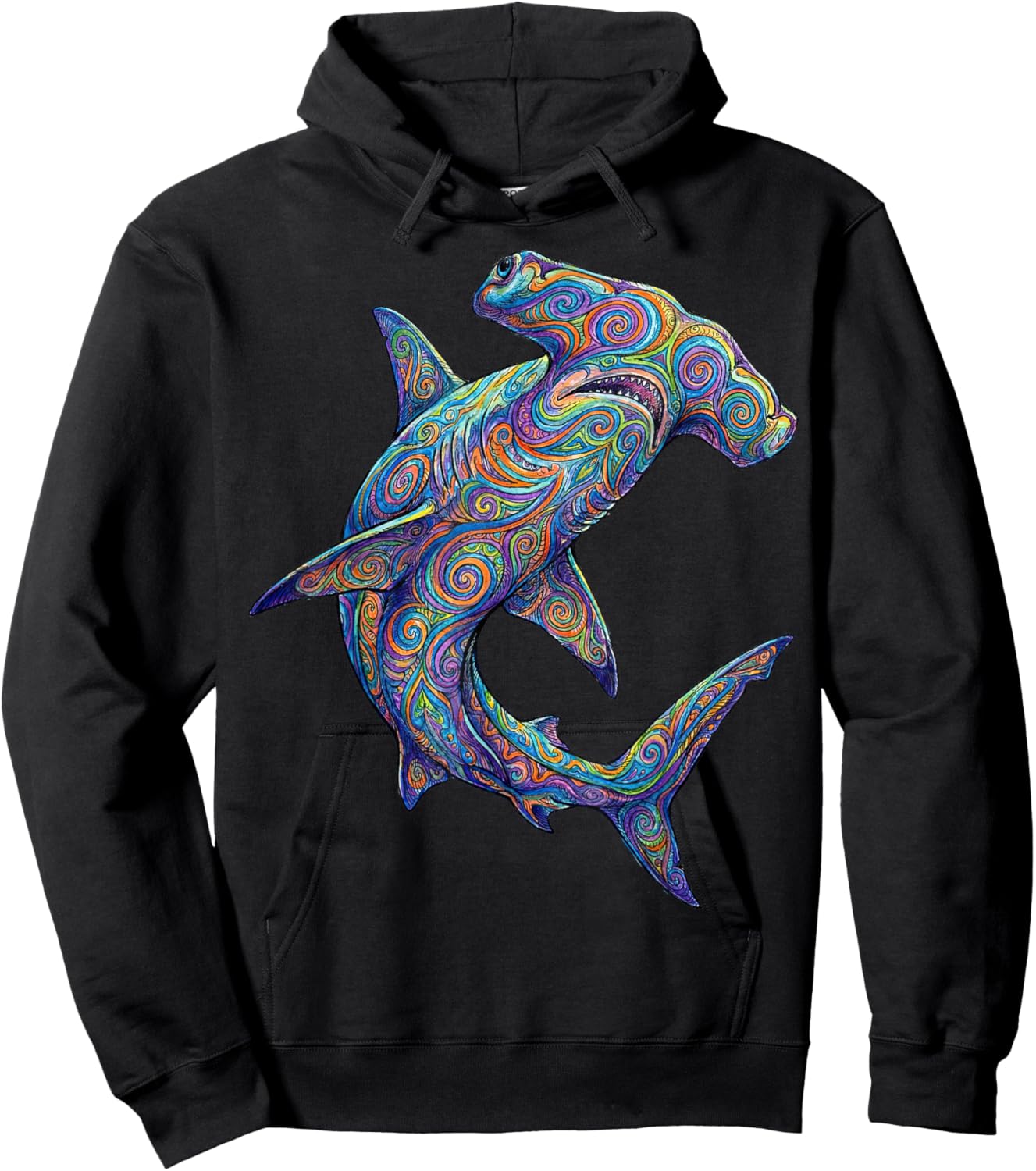 Colorful Hammerhead Shark Abstract Ocean Art Marine Life Hoodie - Hoodie | Black