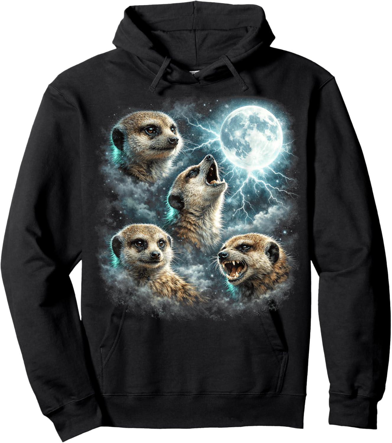 Howling Meerkats Vintage 90s Retro Moon Graphic Hoodie - Hoodie | Black