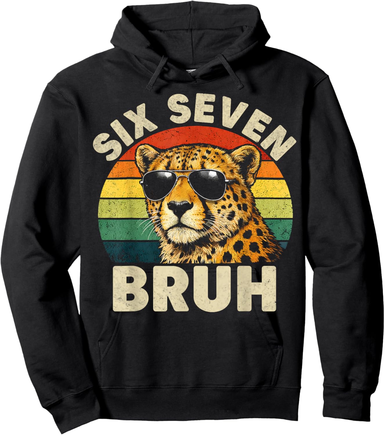 Boys Animal Print Clothes Six Seven Bruh Cheetah 67 Meme Hoodie - Hoodie | Black