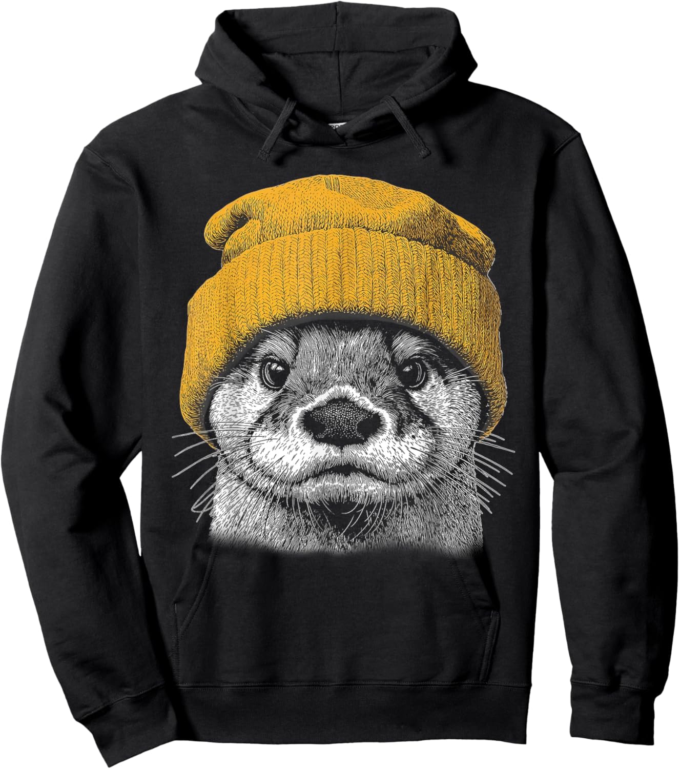 Retro River Otter Wearing Beanie Cute Otter Animal Art Hoodie - Hoodie | Black