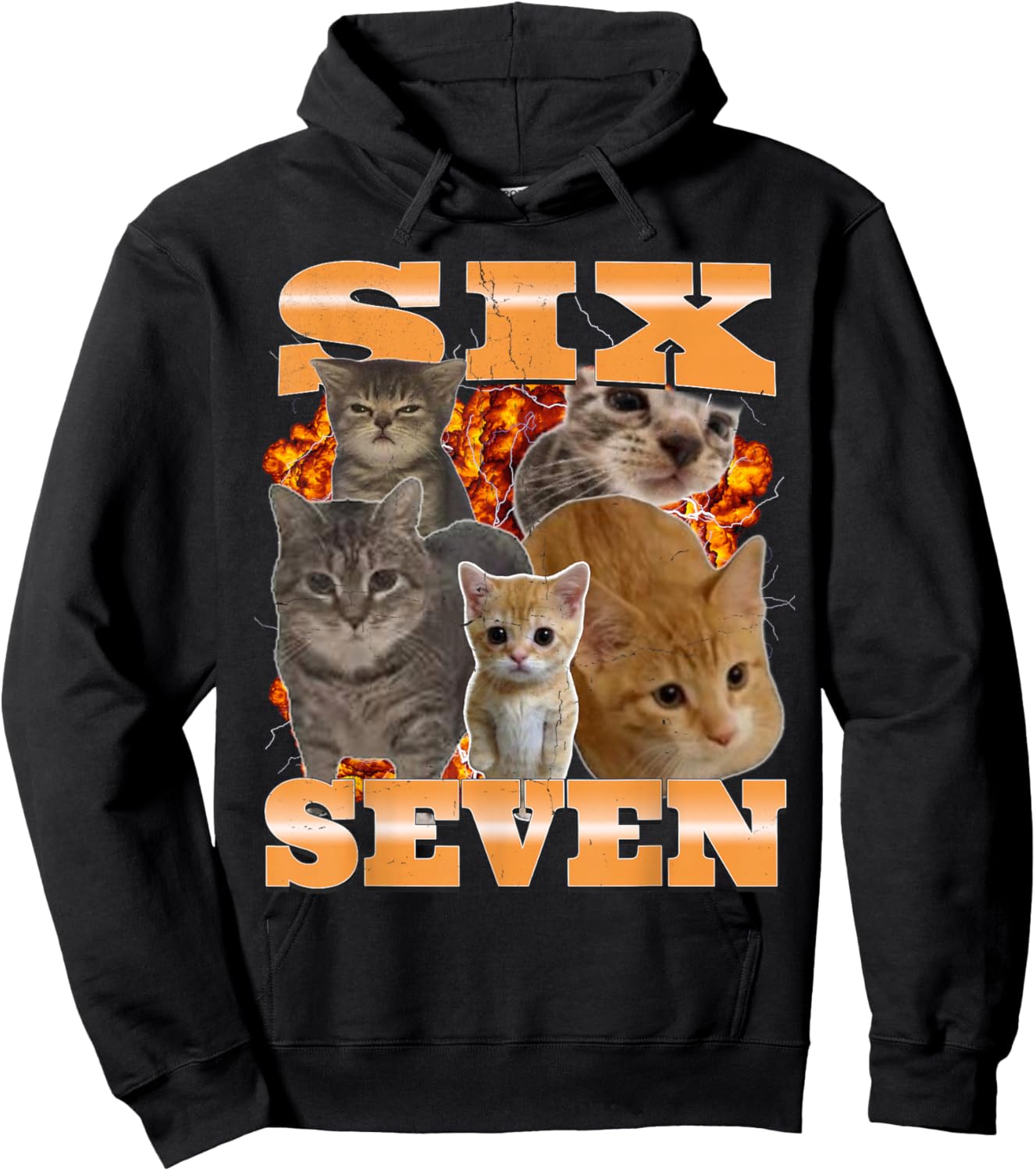 Six Seven Cat Meme Funny Bootleg Graphic Hoodie - Hoodie | Black